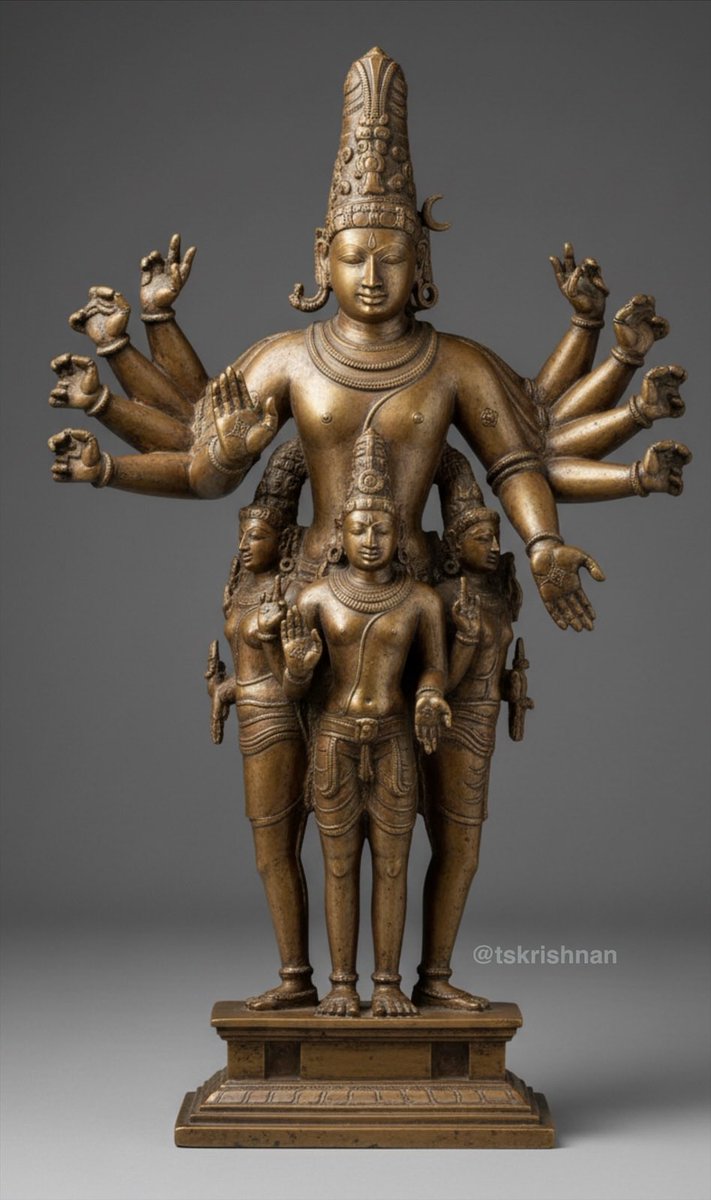 tskrishnan's tweet image. Rajaraja Chola was a devout worshipper of Sadashiva, and in the Thanjavur Rajarajeswaram temple, several exquisite images of Sadashiva can be seen, including one enshrined in the temple’s Gopuram. Sadashiva is traditionally depicted with five faces, representing the five aspects…