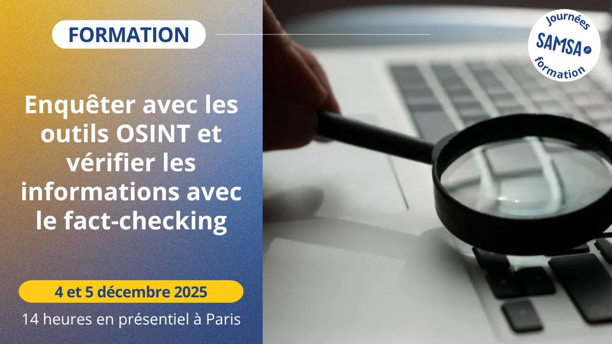 💡 Ne vous laissez pas tromper par de fausses informations ! Rejoignez notre formation #FactChecking. 

🗓️ Dates : 4 et 5 décembre 2025
📌Lieu: Paris

Evaluez la véracité des contenus en ligne et à détectez les images manipulées. ow.ly/aLvn50XamqM