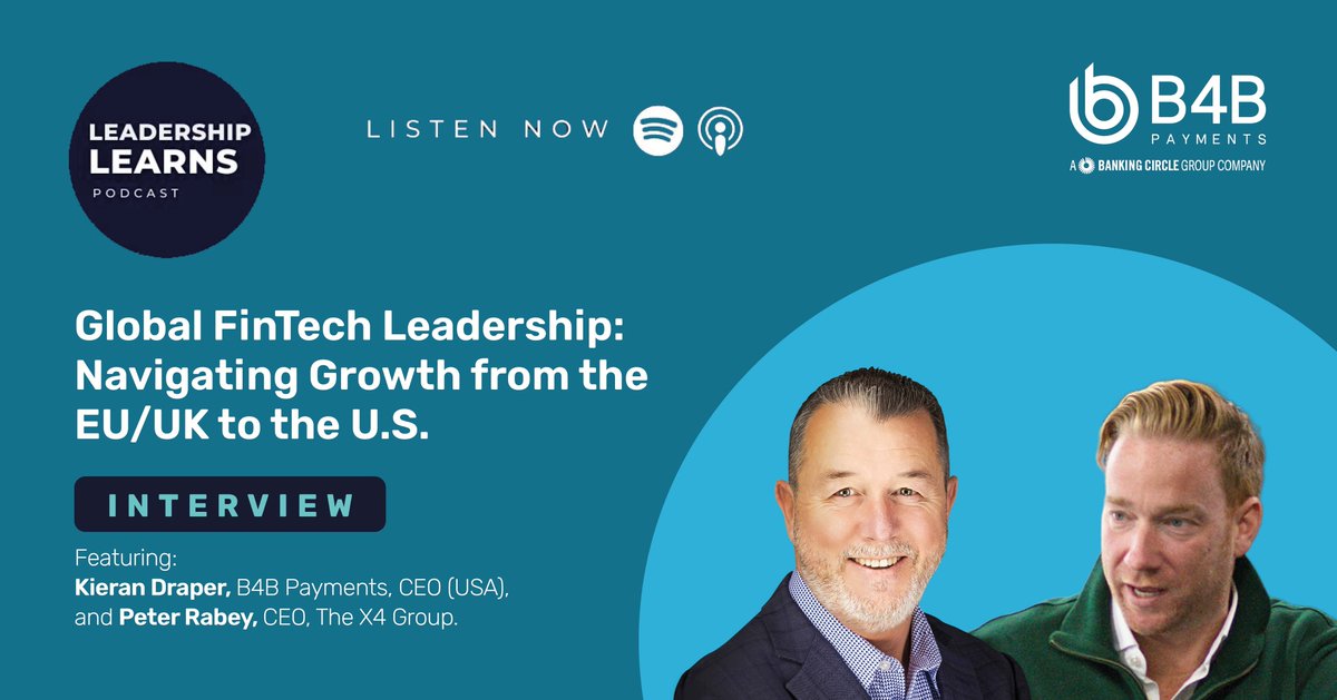 Our CEO of the U.S. joins the CEO of The X4 Group on the Leadership Learns podcast.

They discuss our market position, key milestones, and the lessons learned across Europe and into the U.S.

🎧 Listen via the link below:
ow.ly/8Iwc50XamSr

#B4BPayments #4XGroup