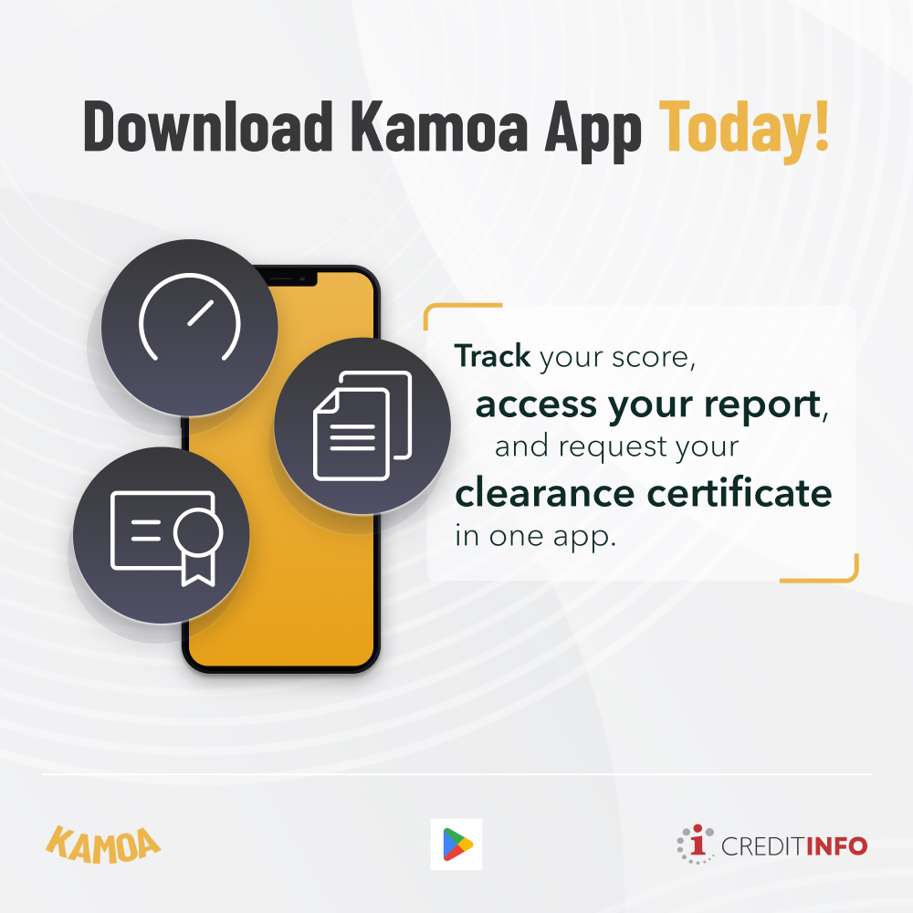 We’re on Kamoa App! You can now track your credit score, access your report, and request your clearance certificate all from one convenient app, empowering you to make smarter financial decisions with ease.

Kamoa App is available on play store: shorturl.at/qkwvP