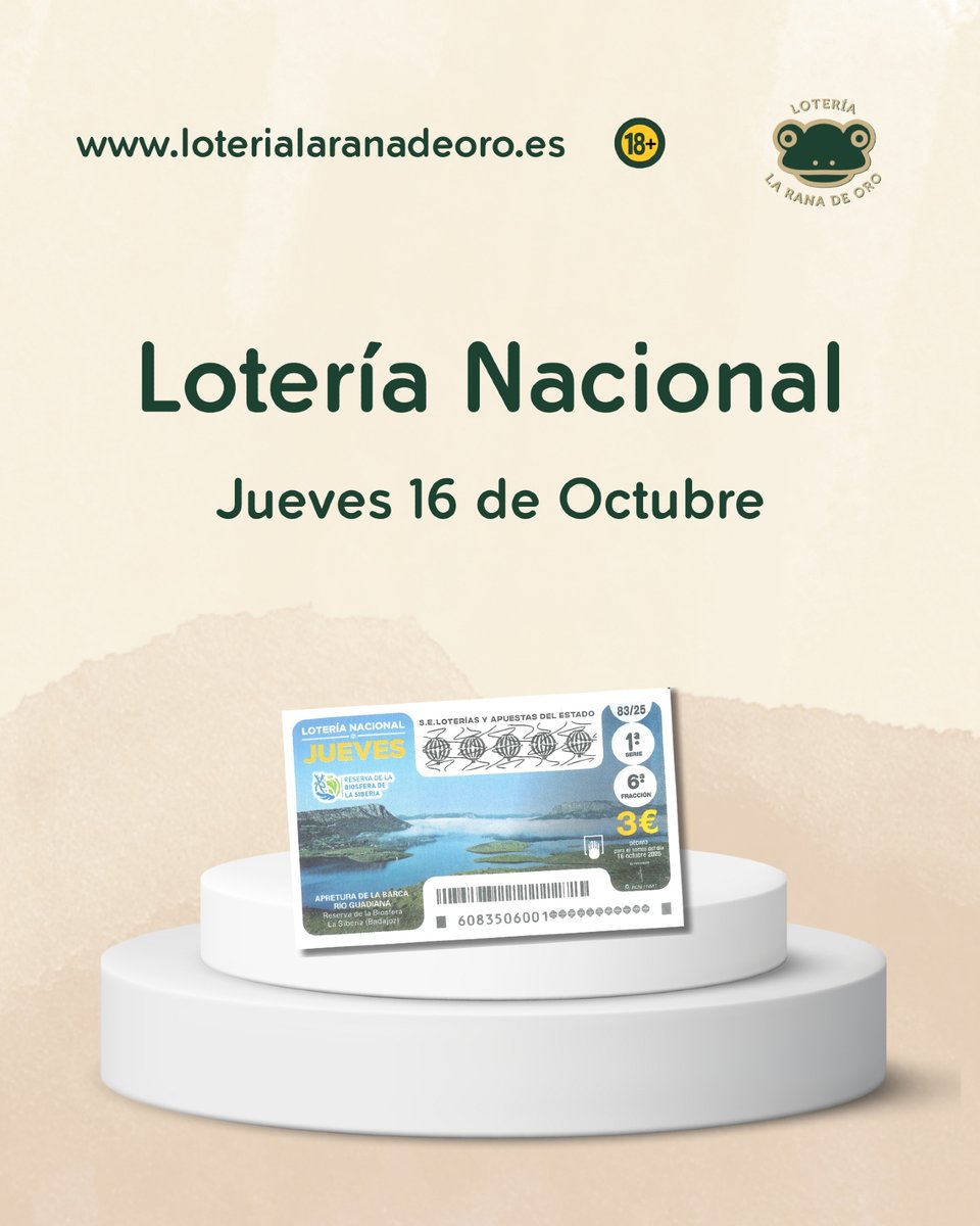 Compra tu décimo de Lotería Nacional para este jueves 16 de Octubre y no te quedes sin participar en el sorteo. ¡La suerte puede estar de tu lado! 🐸

#loteria #loteriasyapuestas #laranadeoro #loteriaslaranadeoro #loteria #loterianacional #juega #juegaonline #larana