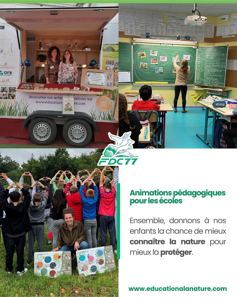 🌿 Offrez à vos élèves une immersion dans la nature !
Avec la #FDC77, découvrez des animations pédagogiques  : animaux, saisons, forêts, zones humides…
📚 Enseignants, inscrivez votre école 👉 educationalanature.com
#ÉducationÀLaNature