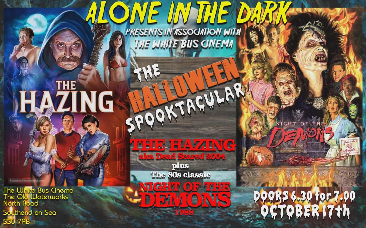 Join us this Friday for a Halloween Spooktacular! THE HAZING (2004) followed by Kevin Tenney's NIGHT OF THE DEMONS (1988) Cult Night – Oct 17 📷In association with @theWhiteBus
#Southend 📷 Doors 6:30 | 📷 7pm | £5 cash | 18+ 🎥