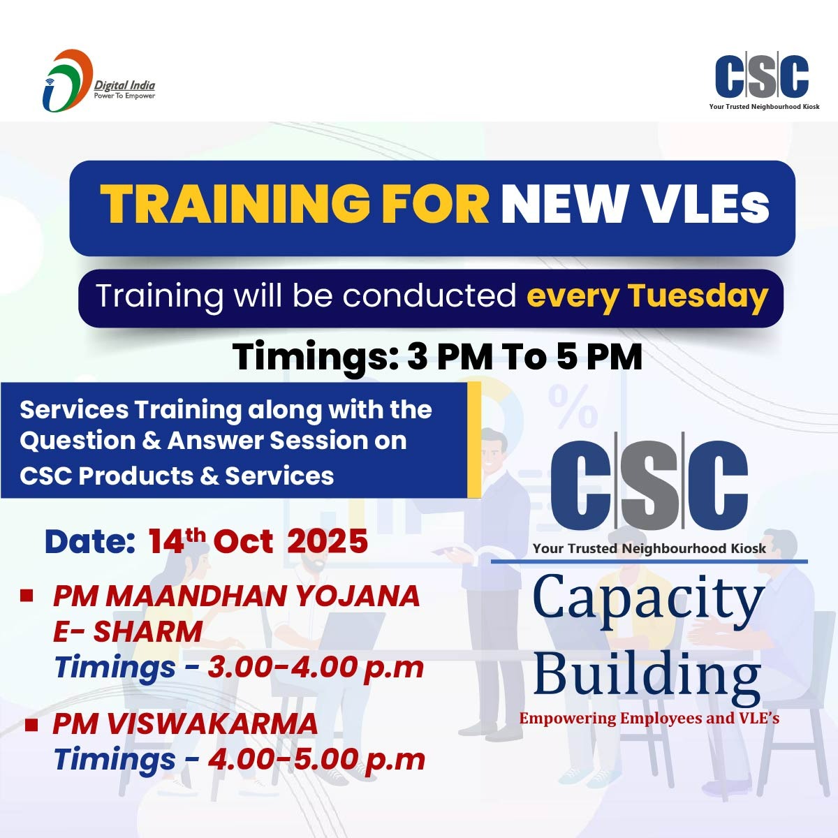 CSCegov_'s tweet image. TRAINING FOR NEW VLEs!!
It will be conducted on October 14, 2025 (Today) from 3 PM to 5 PM...
Training on CSC Products & Services, along with a Q&A Session, will be conducted.
To join the meeting scan the QR code or visit: csc-academy.webex.com/csc-academy/j.…
#CSC #DigitalIndia…