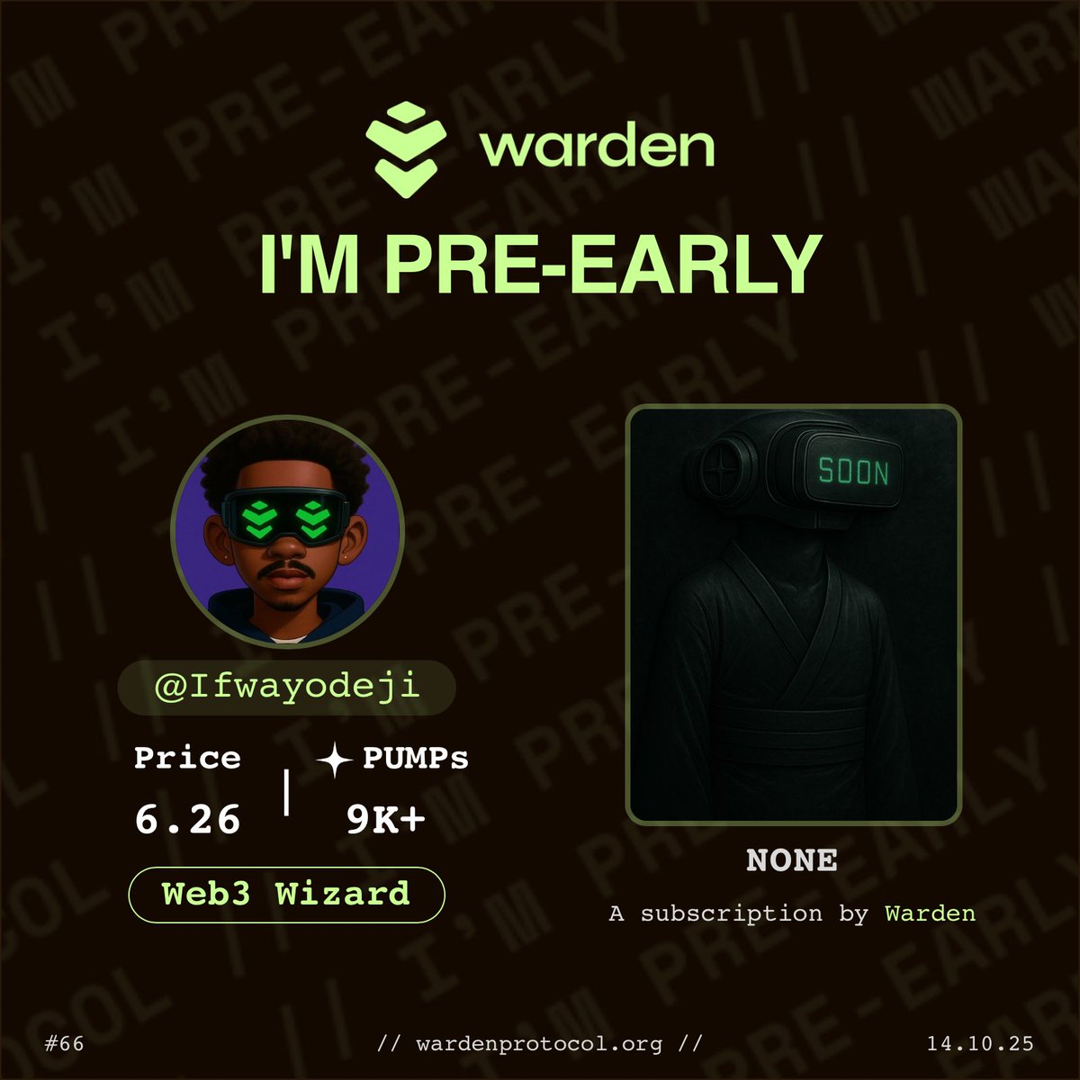 ifwayodeji's tweet image. Good Morning CT☕️
GM CT🌞
Can I get a GM?
You might feel exhausted or burnt out but don’t stop yapping about @wardenprotocol . Your rewards
are coming soon and you’ll be happy you didn’t stop.
Also have you generated your social card yet ? Share in the comments if you’ve done it…