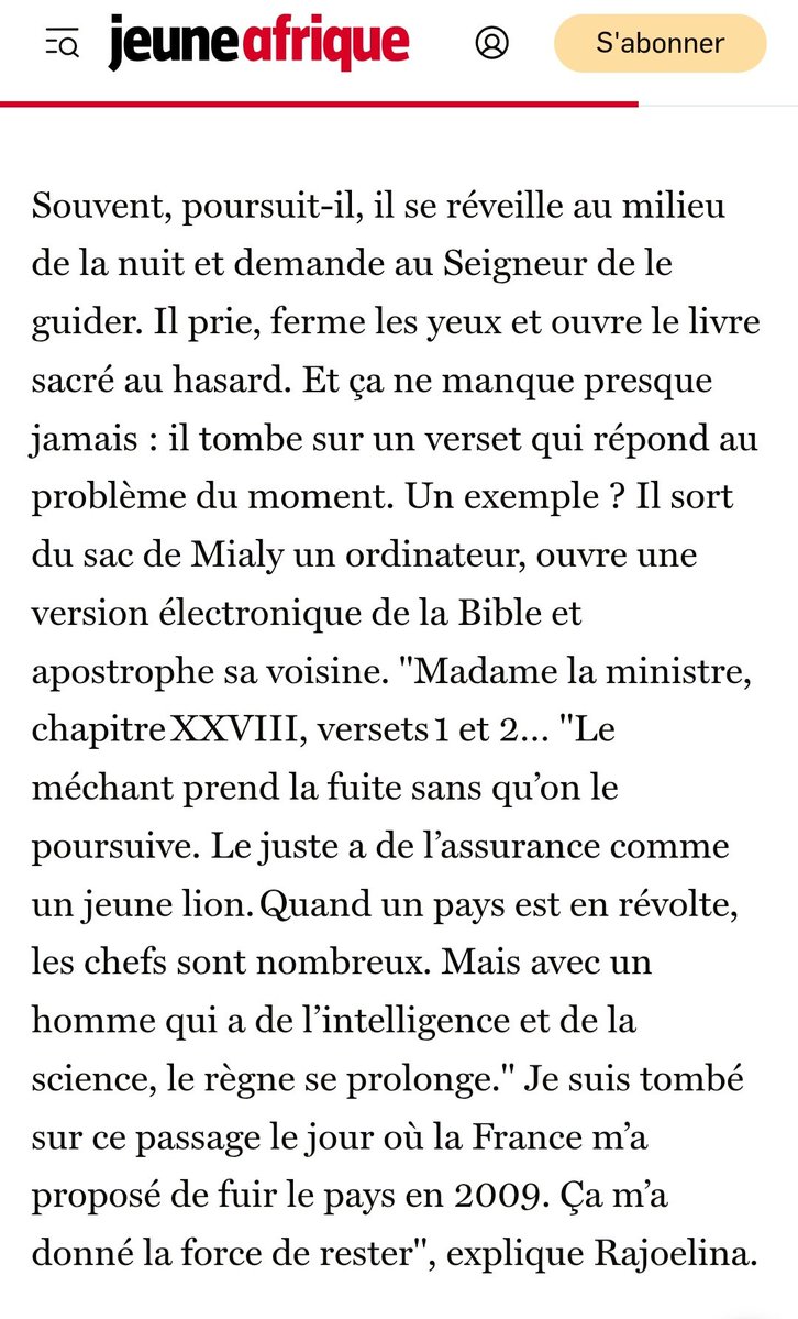 Certaines relectures ont une saveur particulière. 

Il y a 12 ans, je me trouvais dans le même avion que #Rajoelina. Il me parlais de ses ambitions politiques, de sa foi aussi.

Quand soudain...

(Cocasse, maintenant qu'il a pris la fuite.)

#Madagascar 
#Madagascarprotests