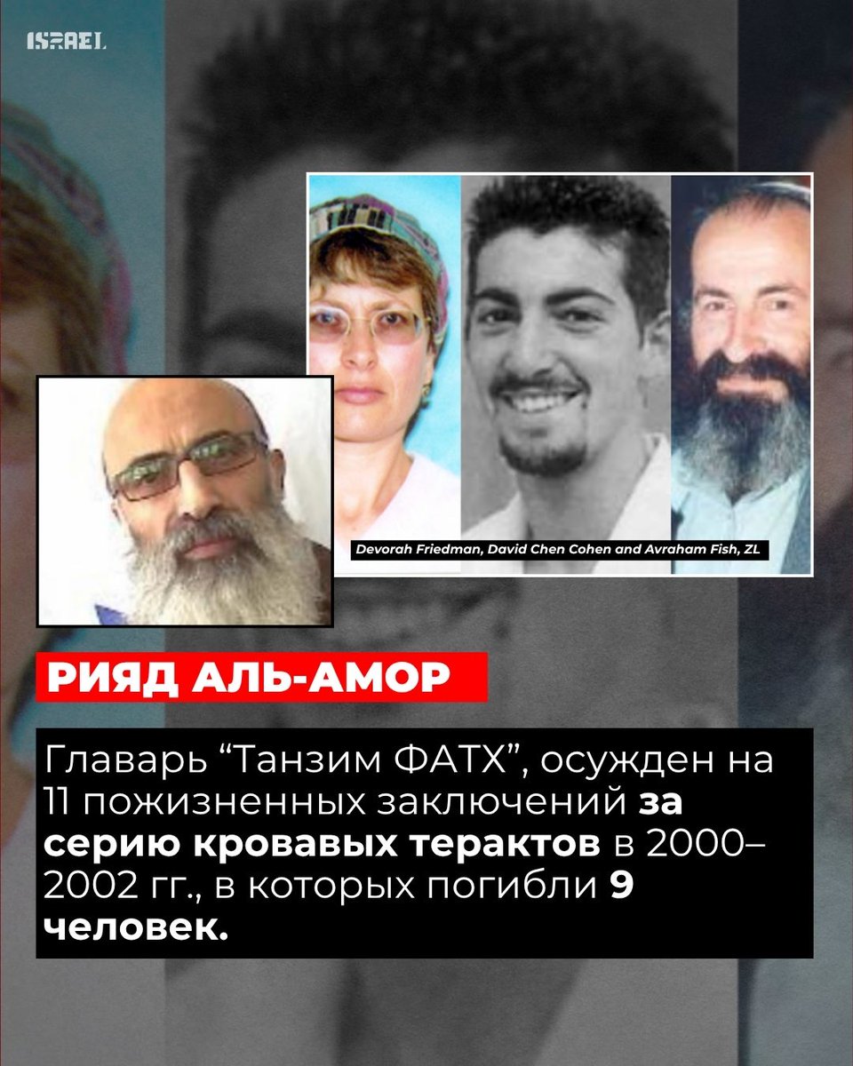 Это Рияд Аль-Амор.

Главарь боевиков ФАТХ-Танзим в районе Вифлеема, он отбывал 11 пожизненных сроков за руководство террористическими ячейками, которые в период с 2000 по 2002 год совершали нападения с применением огнестрельного оружия и похищения людей, в результате чего погибли