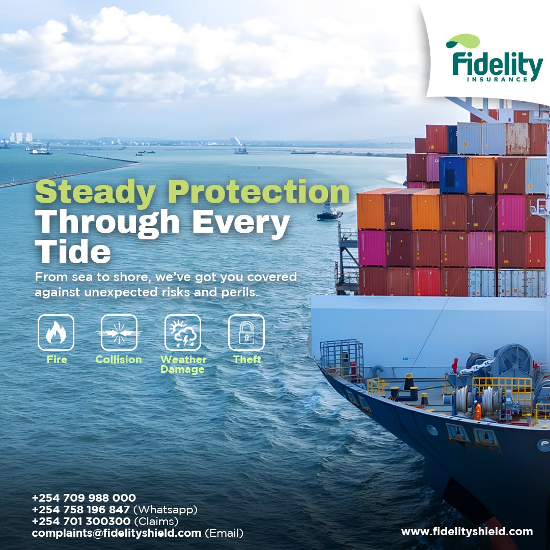 FidelityKenya's tweet image. From sea to shelf, safeguard your cargo and your business&apos;s prosperity. Navigate the uncertainties of trade with Marine Insurance.

#MarineInsurance #ImportExport #Logistics #FidelityShieldKE
