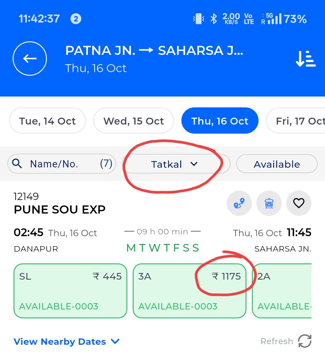 KishanSahLLB's tweet image. "Query: For train 12149 (Danapur to Saharsa), 3A General fare is ₹575 &amp;amp; Tatkal fare is ₹1175. Doesn't the Maximum change rule cap Tatkal charges at ₹400 above General fare?🤔 #RailwayQuery @IRCTCofficial  @RailMinIndia @AshwiniVaishnaw