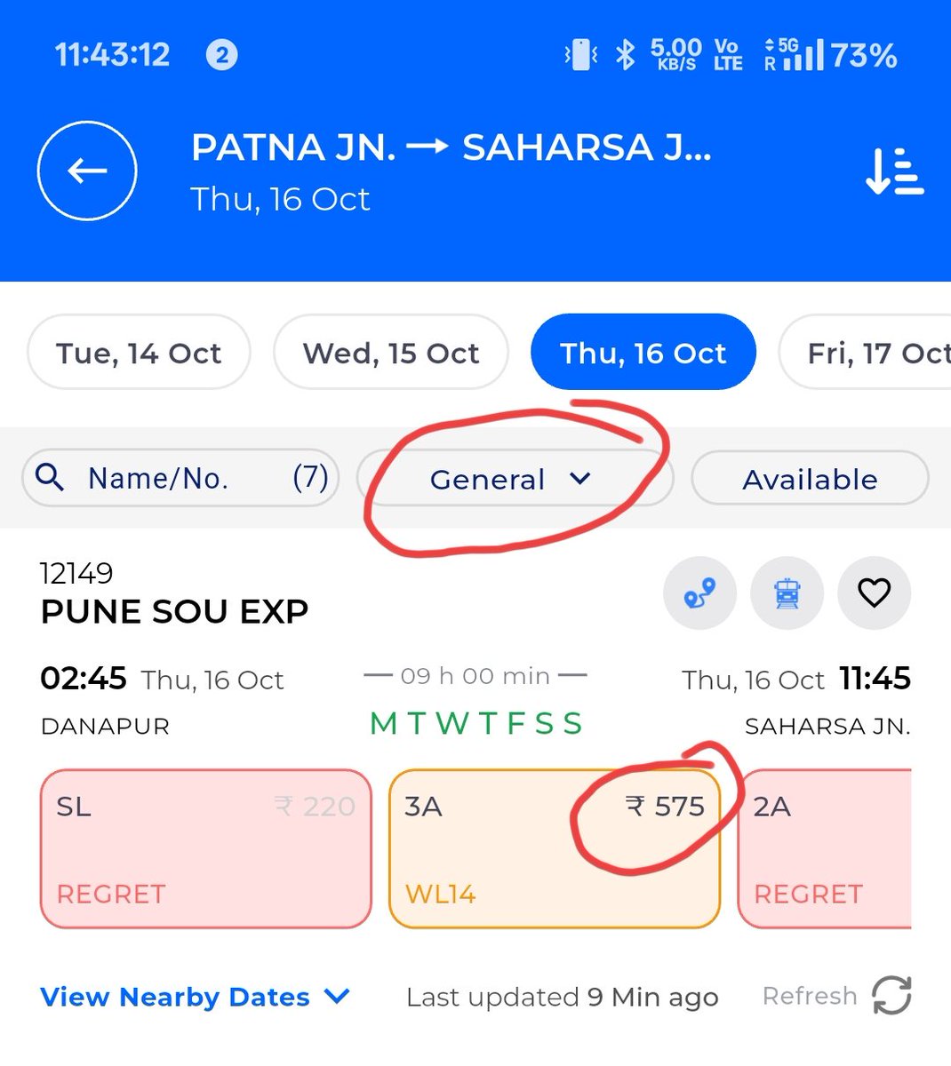 KishanSahLLB's tweet image. "Query: For train 12149 (Danapur to Saharsa), 3A General fare is ₹575 &amp;amp; Tatkal fare is ₹1175. Doesn't the Maximum change rule cap Tatkal charges at ₹400 above General fare?🤔 #RailwayQuery @IRCTCofficial  @RailMinIndia @AshwiniVaishnaw