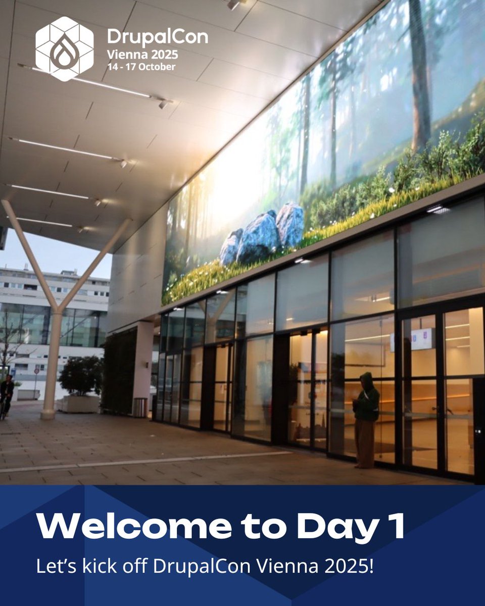 DrupalConEur's tweet image. 🎉 Welcome to Day 1 of #DrupalConVienna! 🇦🇹
The doors officially open at 9:00 — come early to pick up your badge, meet fellow attendees, and get ready for an exciting first day of #DrupalConVienna! ✨ 
#DrupalCommunity #Drupal #OpenSource #DrupalConEur