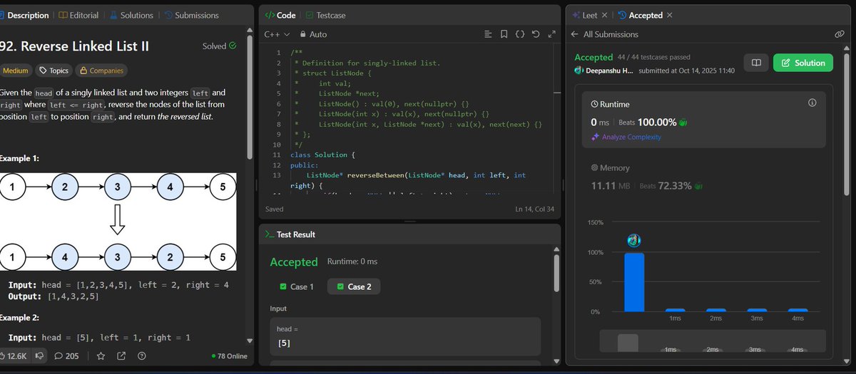dEEPANSHU_656's tweet image. โ
Solved 2 LeetCode Problems today
Linked List Cycle
Reverse LinkedList II
#Day53ofCoding #LeetCode #CodingJourney #TUFWinterArc @takeUforward_ @striver_79