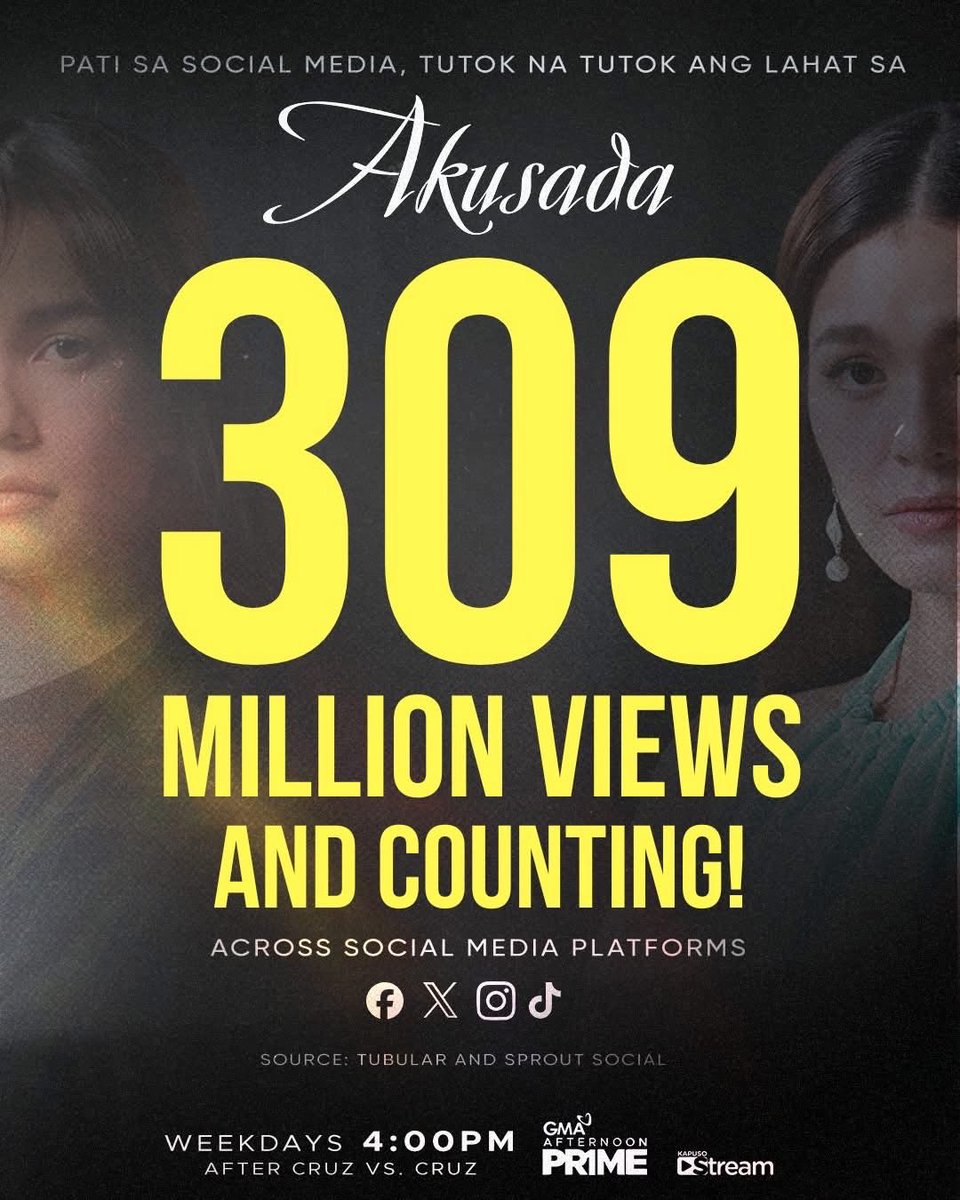 309 MILLION VIEWS AND COUNTING! 🩶 Maraming salamat sa inyong mainit na suporta sa #Akusada, mga Kapuso! 🙌

Hindi pa ito ang katapusan, mas matitindi pang eksena at rebelasyon ang inyong aabangan sa HULING TATLONG LINGGO! 💥