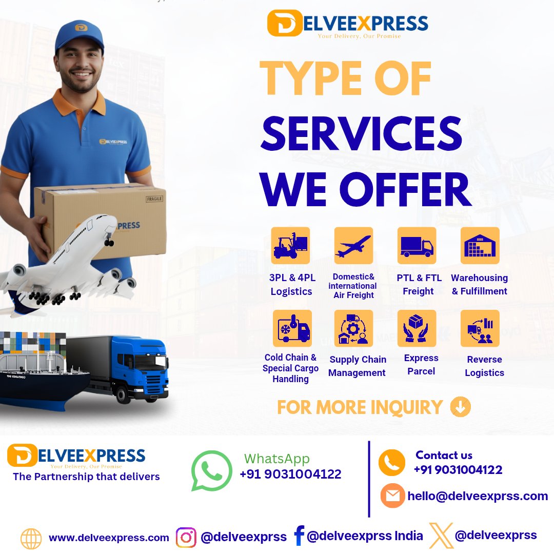delveexpress's tweet photo. Delivering excellence across every mile! 🚚✨
From air freight to warehousing — we’ve got your logistics covered.
📦 Connect with us today: +91 9031004122 | hello@delveexprss.com

#DelveExpress #Logistics #SupplyChain #Delivery #Freight #Warehousing https://t.co/2BmtH9uMYc