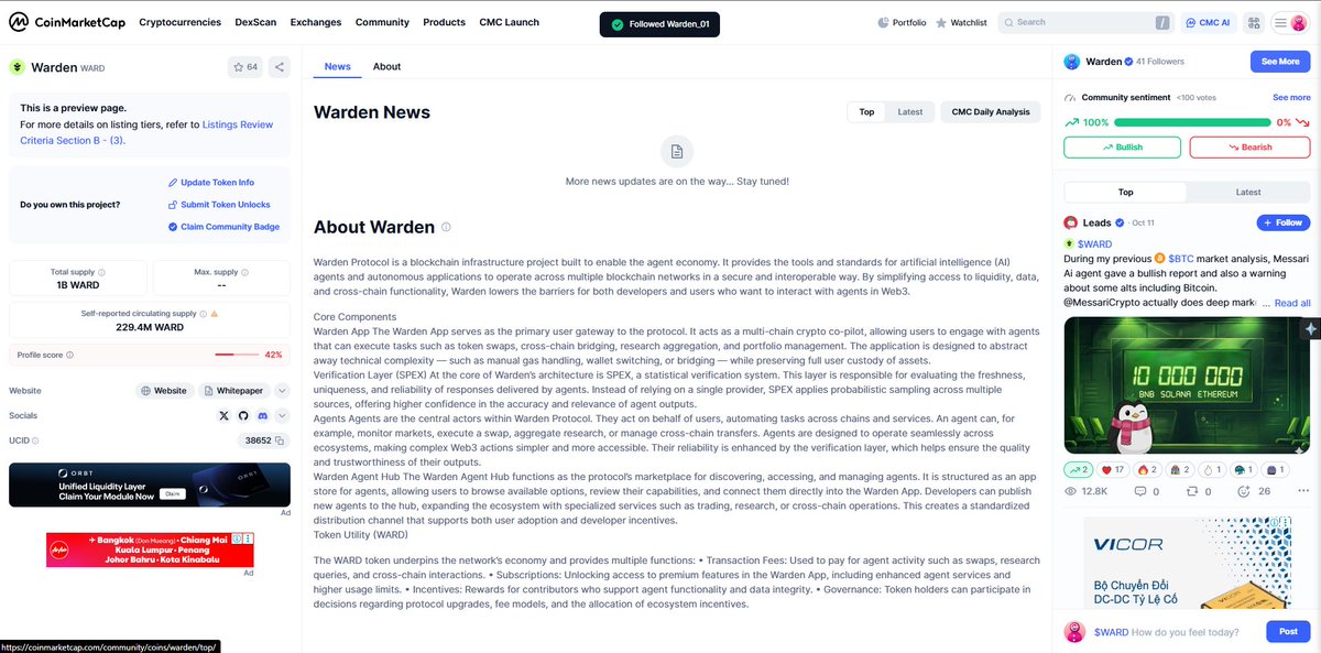 As we all know $WARD is inching closer.

CoinMarketCap is already reviewing it, and listings might drop soon for <a href="/wardenprotocol/">Warden</a>.

The team hasn’t slowed down they’re still grinding daily to make sure everything aligns for a successful launch.

Everyone wants the reward, but