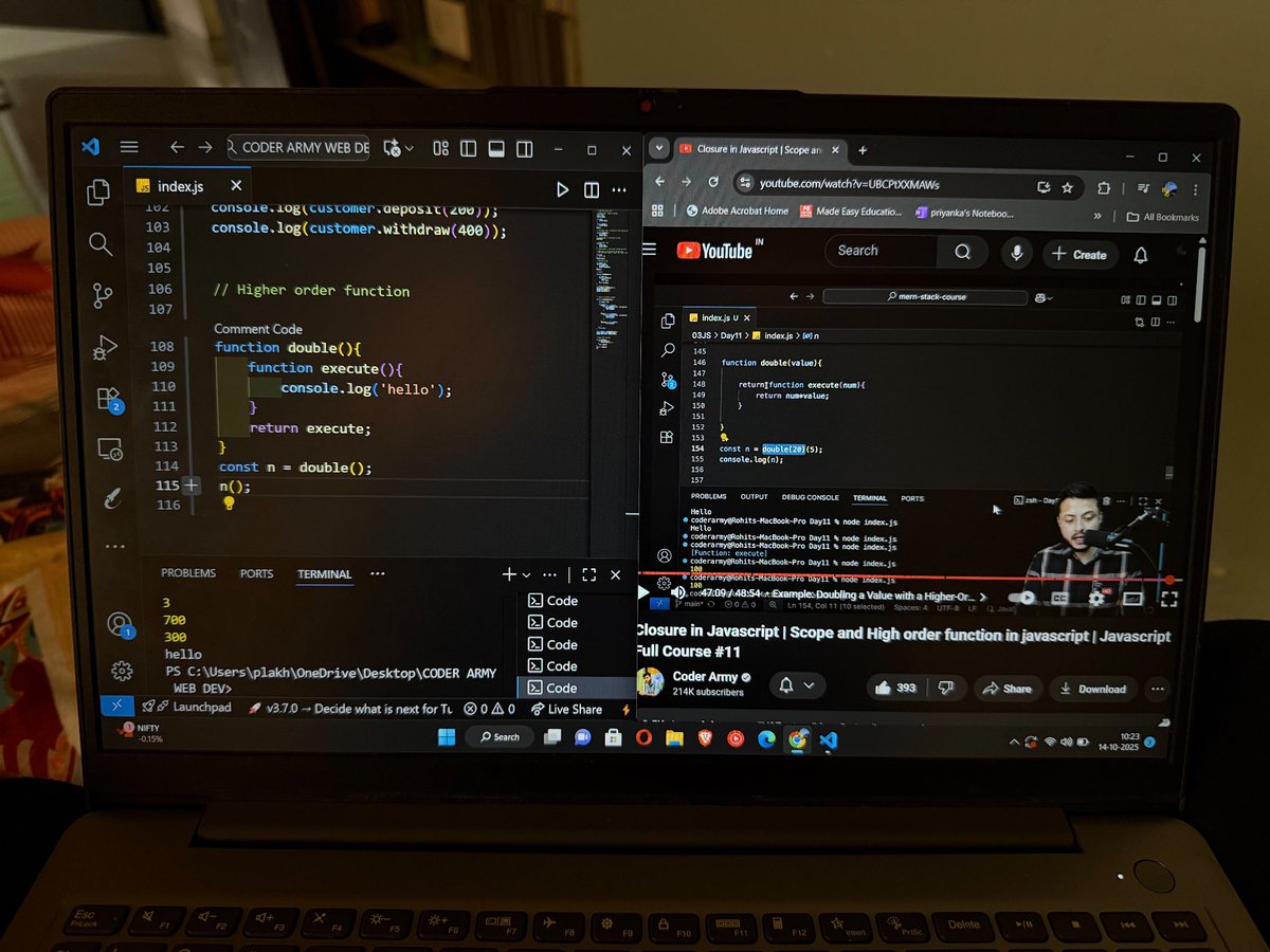 codewithpri's tweet image. Day 26 of WEB DEVELOPMENT ✅🫡
Completed my backlog:
Studied about scopes in JS, global, functional and block. Closure in Js and about Higher order function.
Such a fun and informative lecture 🙌🏻🙌🏻 @rohit_negi9
#100DaysOfCode #100xDevs #JavaScript