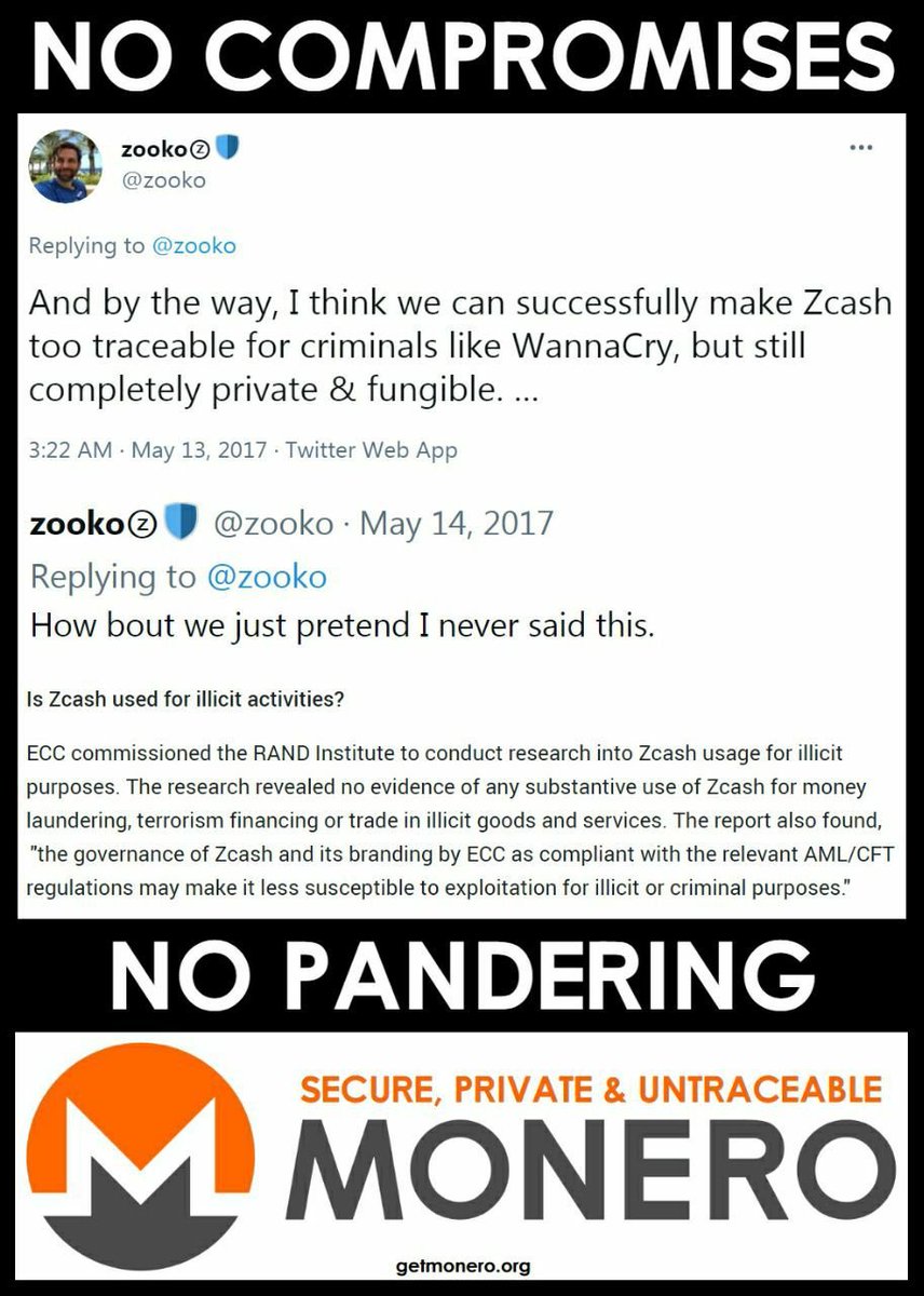 HavenoApp's tweet image. Lmfao
Zooko deleted his infamous tweet about wanting to back-door ztrash one day for governments 😂
#monero
