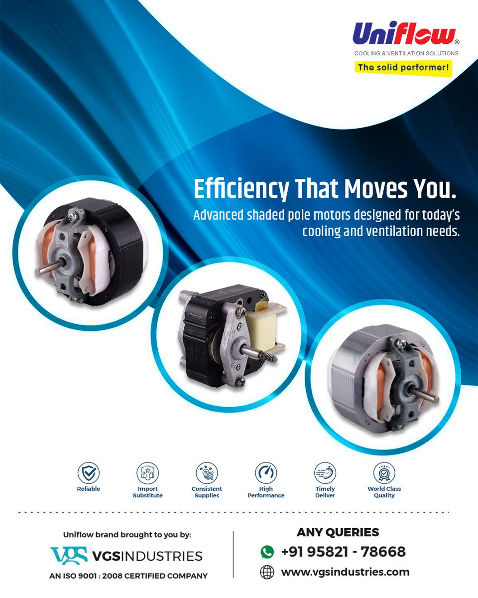 vgsindustries's tweet photo. Powering Cooling. Driving Efficiency.
Delivering efficiency for your cooling &amp; ventilation needs.

#Uniflow #CoolingSolutions #VentilationSolutions #ShadedPoleMotors #HighPerformance #Reliable #WorldClassQuality #MadeInIndia #Cooling #Ventilation #EfficiencyThatMovesYou https://t.co/ncvkbcmk0R