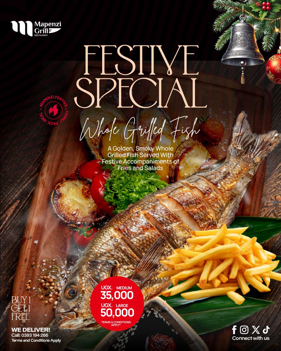 mapenzigrill's tweet photo. The sun’s setting, the grill is sizzling, and our Whole Grilled Fish Festive Special is calling your name.
Gather your crew and make tonight a Mapenzi evening to remember.
Visit us or call 0393 194 266 to book your spot!
#MapenziGrill #WeekendEats #FestiveSpecial #TasteOfMapenzi https://t.co/H5vs2wUuNN