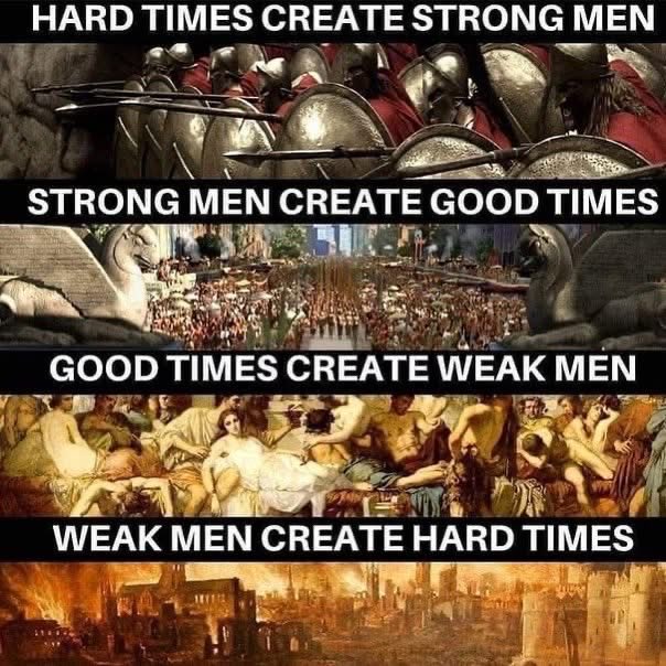 “Virtue gives birth to tranquility, tranquility to leisure, leisure to disorder, disorder to ruin... and similarly from ruin, order is born, from order virtue, from virtue, glory and good fortune.” 

― Niccolo Machiavelli, “History of Florence and of the Affairs of Italy”
