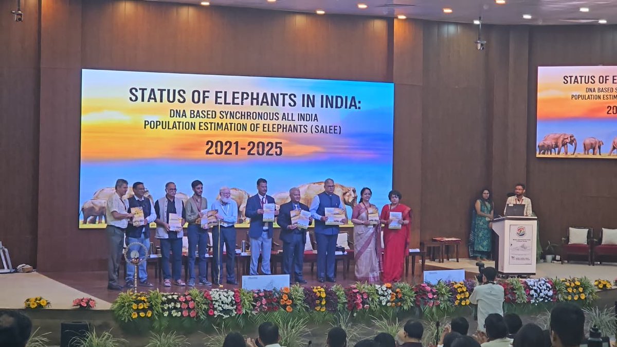 wii_india's tweet photo. Release of Publications : “Status of Elephants in India: DNA-based Synchronous All India Population Estimation of Elephants (SAIEE)” presents a comprehensive overview of the current status, distribution, and population trends of wild elephants across India, based on the Synchronous All India Elephant Estimation, or SAIEE 2021–25. Through extensive field surveys, camera trapping, and genetic mark–recapture methods, applied within a spatially explicit framework, the study provides a detailed and scientifically grounded understanding of elephant populations across different habitats. 

It also establishes a baseline for future work on the genetic prioritization of elephant populations across the country, while the spatial abundance data will help guide efforts to manage and reduce human–elephant conflict more effectively. Beyond the data and analysis, this report highlights the ecological importance of elephants and the urgent need to address growing conservation challenges linked to habitat loss and fragmentation. The insights it offers will play a key role in shaping future conservation planning and policy, helping ensure that elephants continue to thrive as an essential part of India's natural heritage.

@moefcc
@wii_india
@SACONCoimbatore
@GobindsagarBha1
@RuchiBadola2
@V_kolipakam
@wildwithwolves
#ARS2025