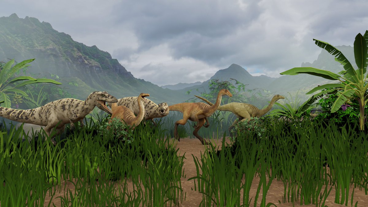 With Jurassic World’s fences down, both predator and prey are free to wander through the wilds of Isla Nublar. And these Gallimimus were unlucky enough to come across a pair of Teratophoneus…

Models and Textures by <a href="/Lucca2951/">Sol ☀️</a>

#jurassicpark #jurassicworld #jurassicworldrebirth
