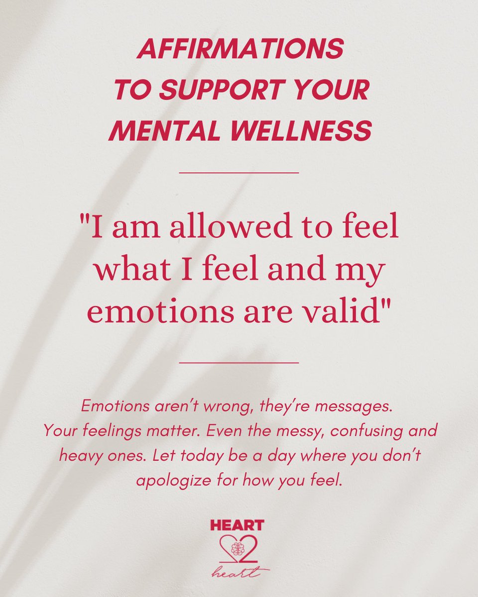 Your emotions aren’t wrong — they’re messages.
Let today be a day you don’t apologize for how you feel. 
#MentalWellness #HeartToHeartSpaces #EmotionalHealth