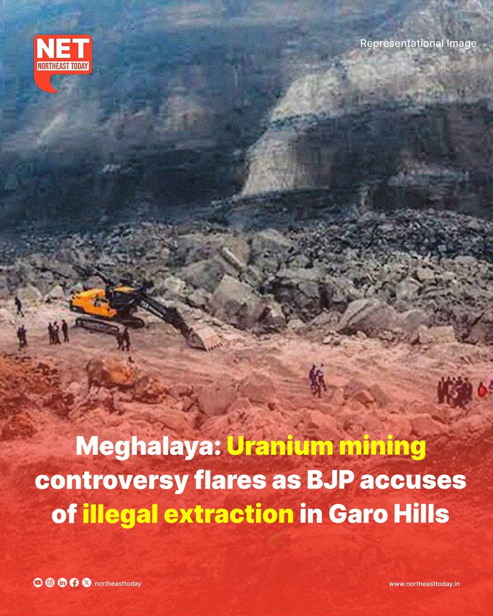 NortheastToday's tweet image. #NetSnippet | Meghalaya BJP Vice President Bernard N Marak has informed the Centre about alleged illegal uranium extraction in the Garo Hills region, sparking concerns about safety and environmental risks. A fact-finding report submitted by Marak's committee reveals systematic…