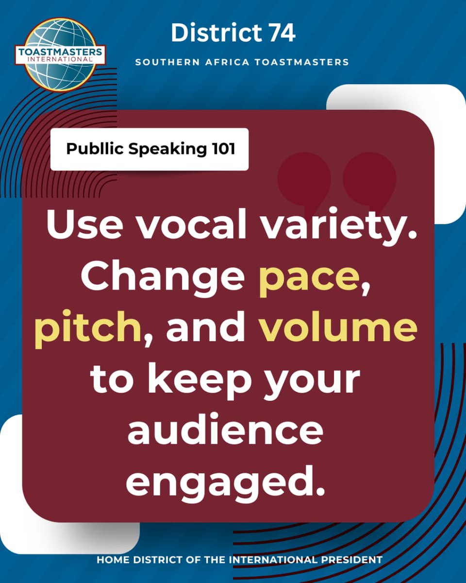 TMI74's tweet photo. Imagine listening song with only one note. 
That's what a monotone voice feels like to your audience. 
Now, imagine a symphony. The highs, the lows, the quiet moments, the crescendos. 

That's vocal variety.
Be the music. Not the monotone. 

#District74 #Toastmasters 
#Speakertip https://t.co/8CaAodStAP