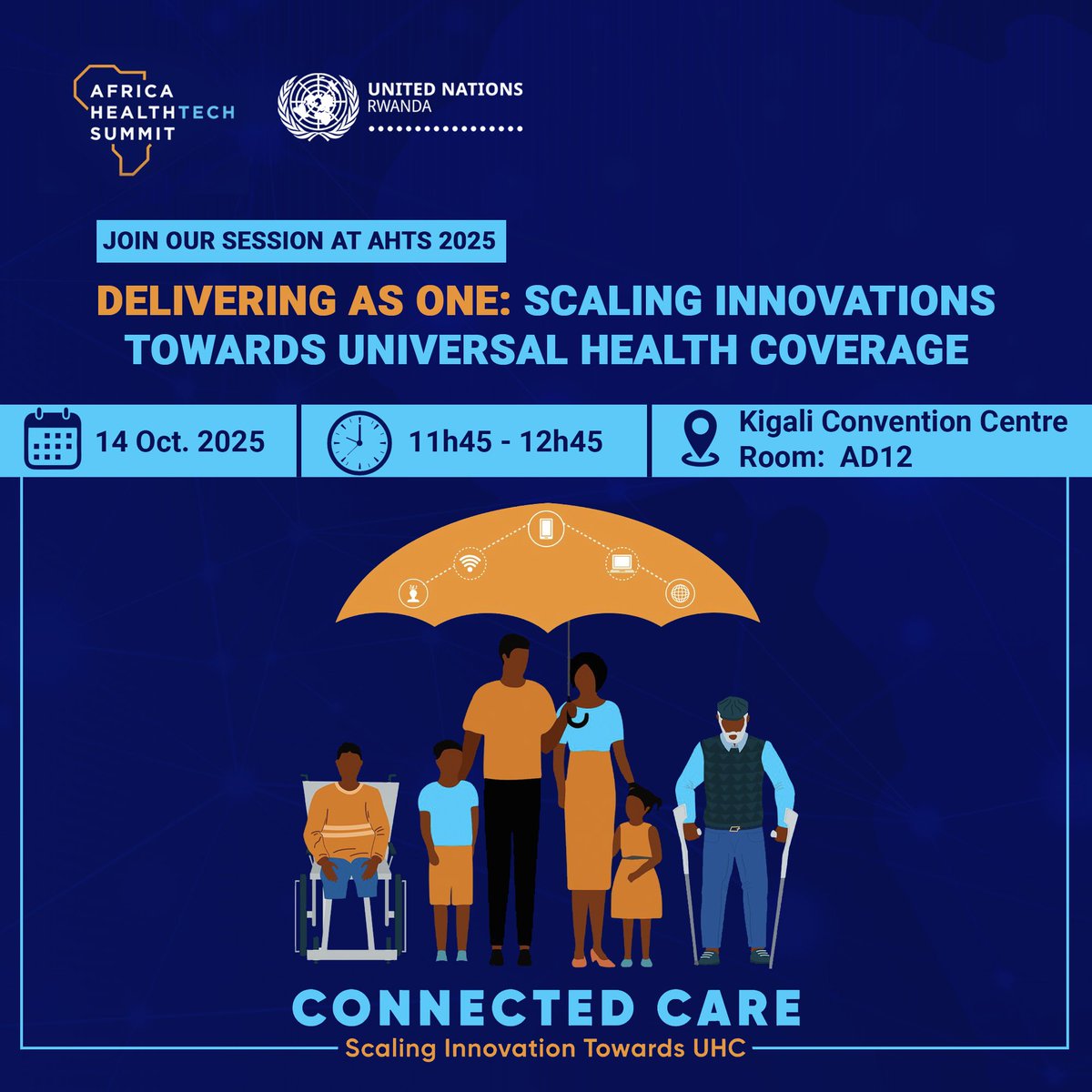 UNRwanda's tweet photo. Are you in #Kigali for @AfricaHTSummit?

Don’t miss our session “Delivering as One: Scaling Innovations towards Universal Health Coverage.”

🗓️ 14 Oct 2025
🕓 11:45–12:45
📍 KCC, Room AD12

#UHC #HTS2025 #UNRwanda https://t.co/dyzKcM5Lib