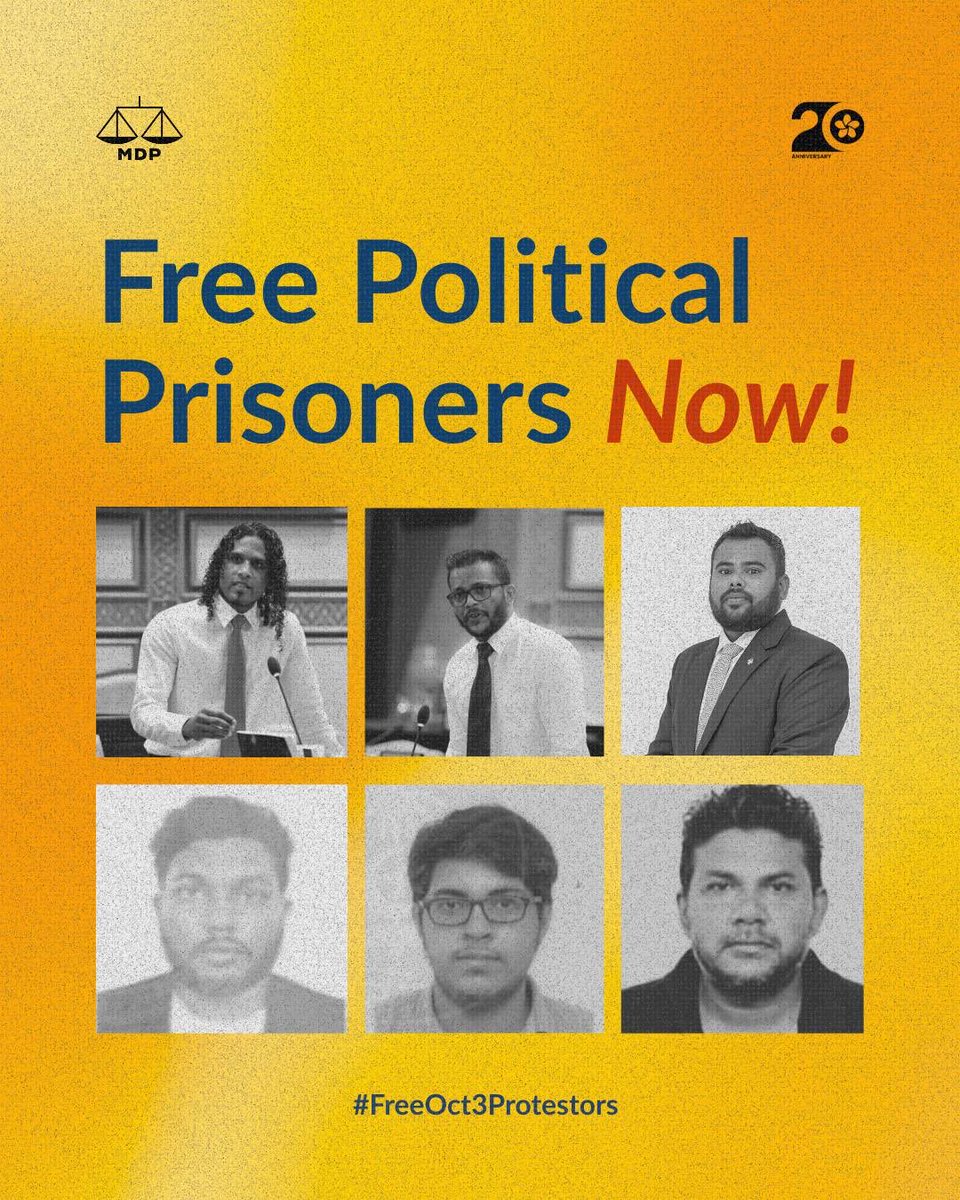 MDPSecretariat's tweet image. They are still behind bars.

YAUGOOB. YASIR. SOLAH. AZEEM. JUMAAN. SHAKIR.

Free them now! #FreeOct3Protestors