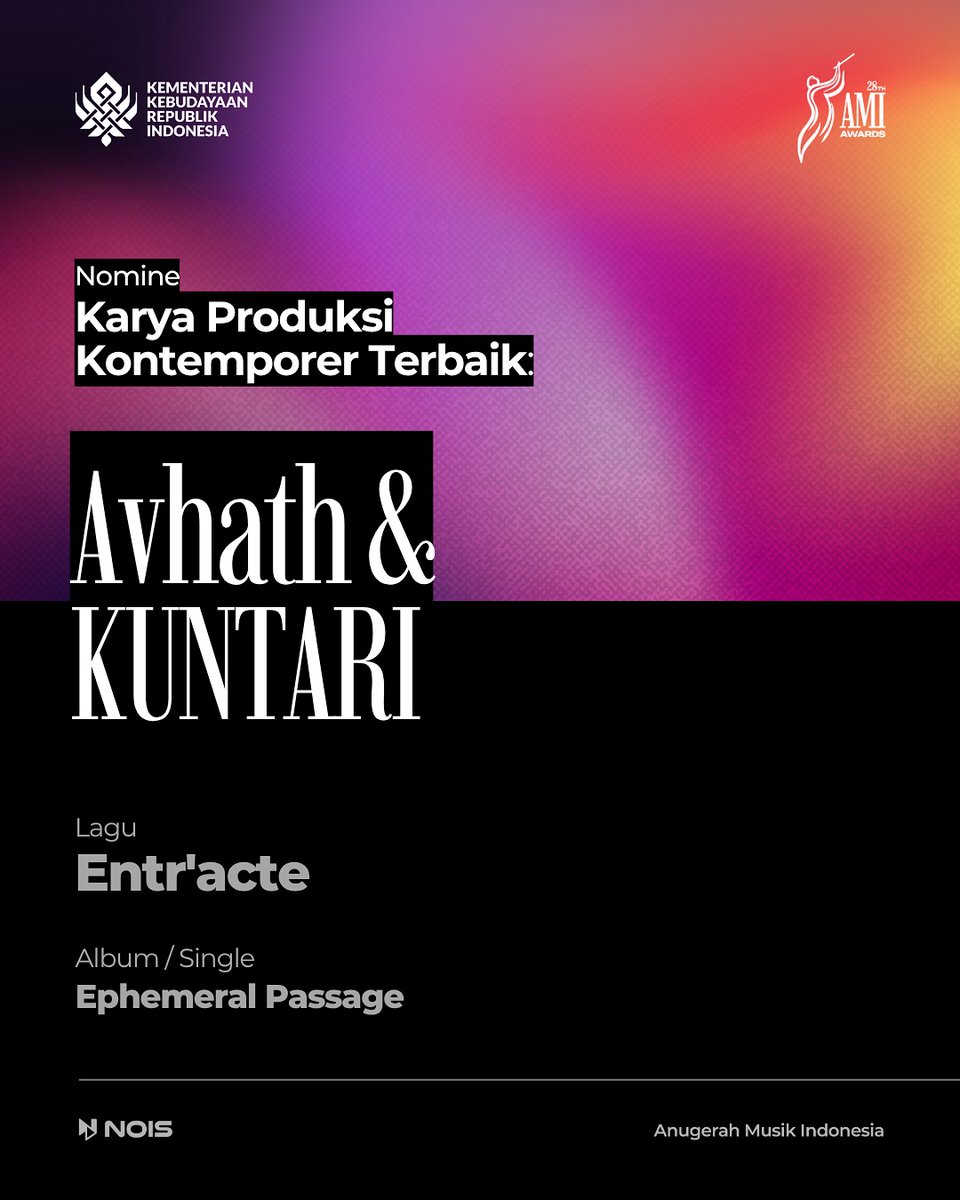 Ephemeral Passage — a collaborative album by <a href="/Avhath/">Avhath 🫴🏼🩸</a> &amp; KUNTARI (<a href="/teslamanaf/">KUNTARI</a>) produced by Lafa Pratomo (<a href="/lafagreen/">c</a>), is being nominated for 3 categories on this year's AMI Awards.

1/Best Metal Album
2/Best Metal Solo/Group Collaboration
3/Best Contemporary Production

🩸🩸🩸