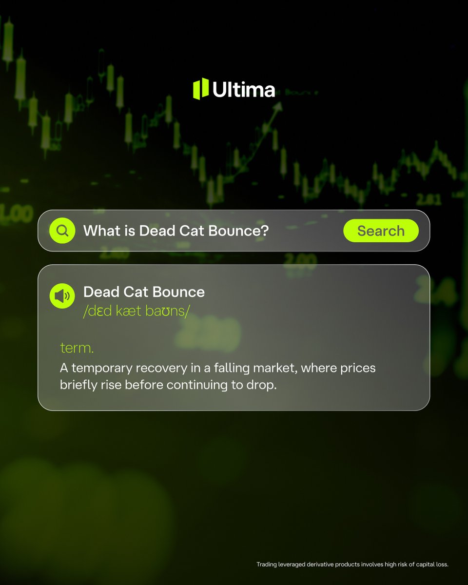 UltimaMarkets's tweet image. Dead Cat Bounce = A brief rebound in a falling market.

Even a “dead cat” bounces! 🐱📉
Watch carefully...the rally might not last long.

#UM #UltimaMarkets #TradingGlossary #DeadCatBounce #MarketTips