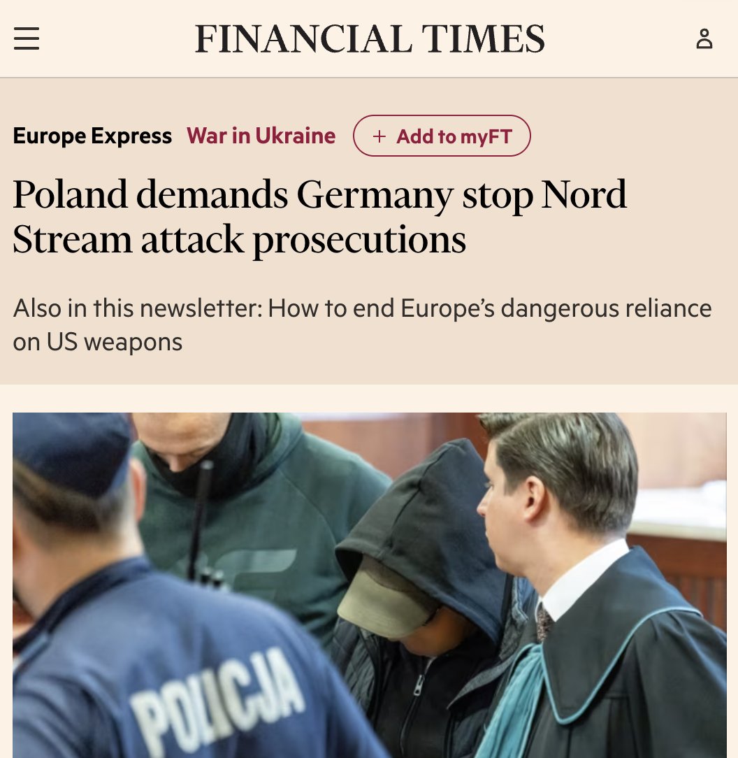 AXChristoforou's tweet image. Poland demands Germany stop its Nord Stream investigation. The topic of Nord Stream causes panic within Poland's political class. Why?
FT: Sławomir Cenckiewicz, who leads Poland’s national security bureau and is a key adviser to President Karol Nawrocki, told the Financial Times…