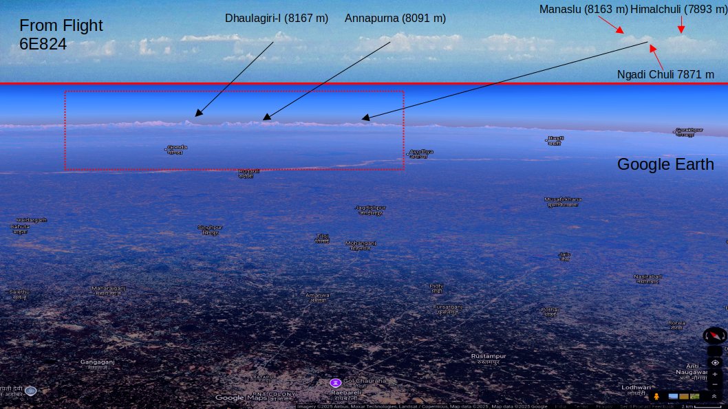 rohitcbscient's tweet image. One of the clearest days, the Himalayas could be seen while landing at Kanpur. One can make out Dhaulagiri-I, Annapurna and Manaslu peaks. #indigo #6E824