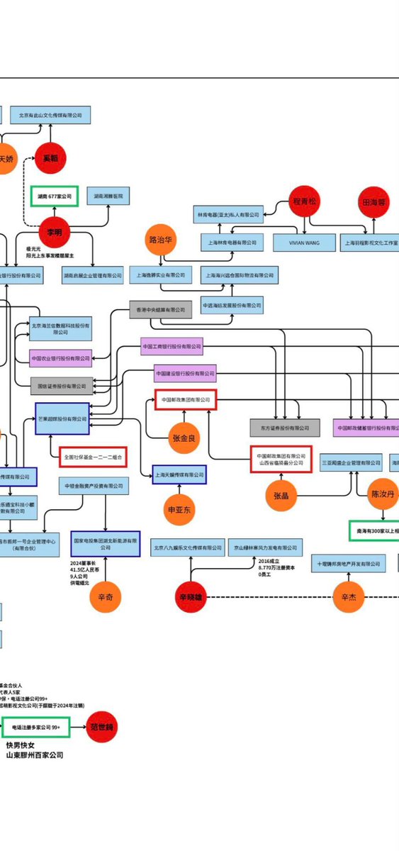 网友整理出的洗钱网络。
社保基金转移到盗国贼家族海外家庭信托，使其无法查账。也是社保持续亏损的原因。
红色：凶手群
紫色：银行
灰色：证券交易所
红框：偏政府
庞氏骗局，你赌它给你养老，它赌你活到退休就噶。
#于朦胧 #YuMenglong #JusticeforYuMenglong