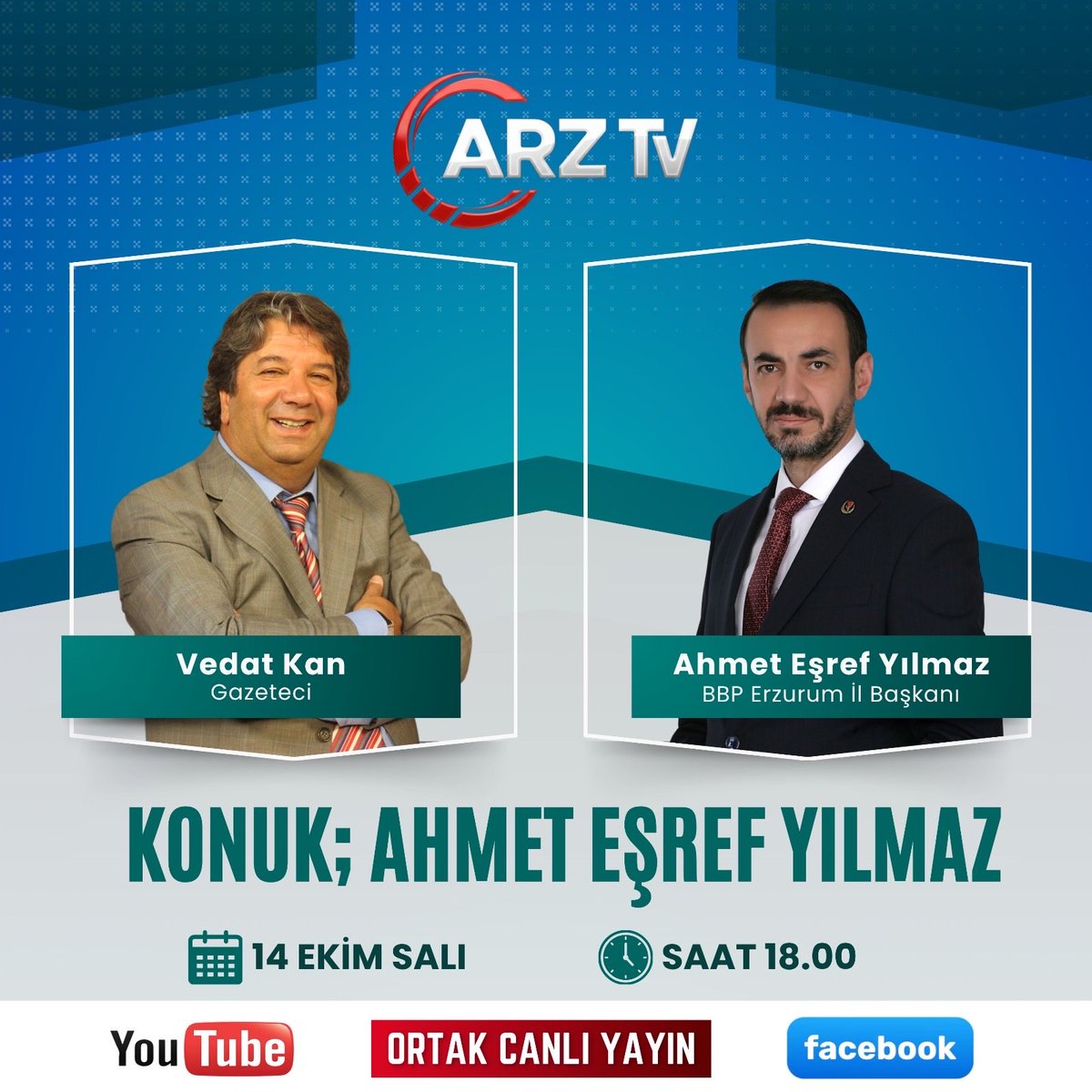 İl Başkanımız Sayın Ahmet Eşref Yılmaz Beyefendi, Bugün Saat 18.00’da Arz Tv ekranlarında Gazeteci Sayın Vedat Kan Bey’in sunduğu 25. Gün Programının Canlı Yayın Konuğu Olacaktır.