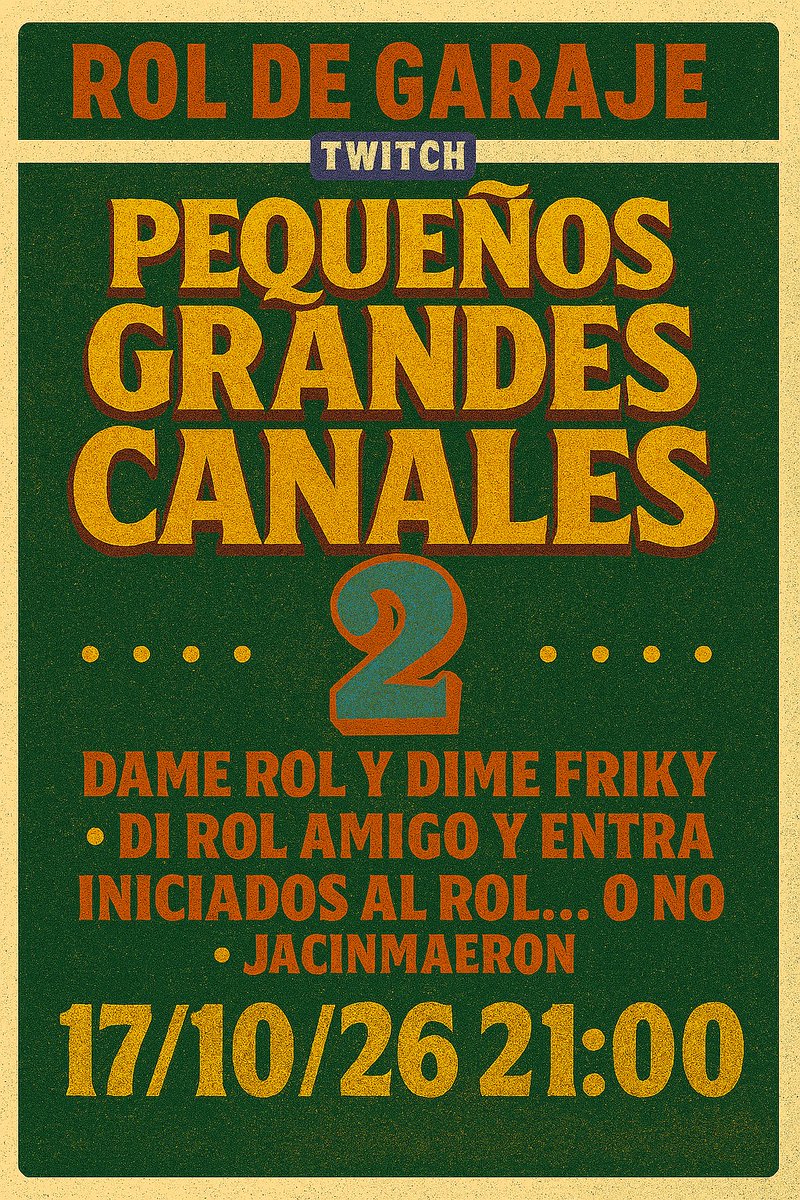 ¿Te gustan los canales que lo dan todo sin tener miles de seguidores?
Pues vente al directo de Pequeños Grandes Canales 2 este viernes
Vamos a hablar de rol, de comunidad, de lo que nos mueve, con pasión y sin postureo
Buen rollo, risas, ideas..
Tú solo trae ganas de pasarlo bien