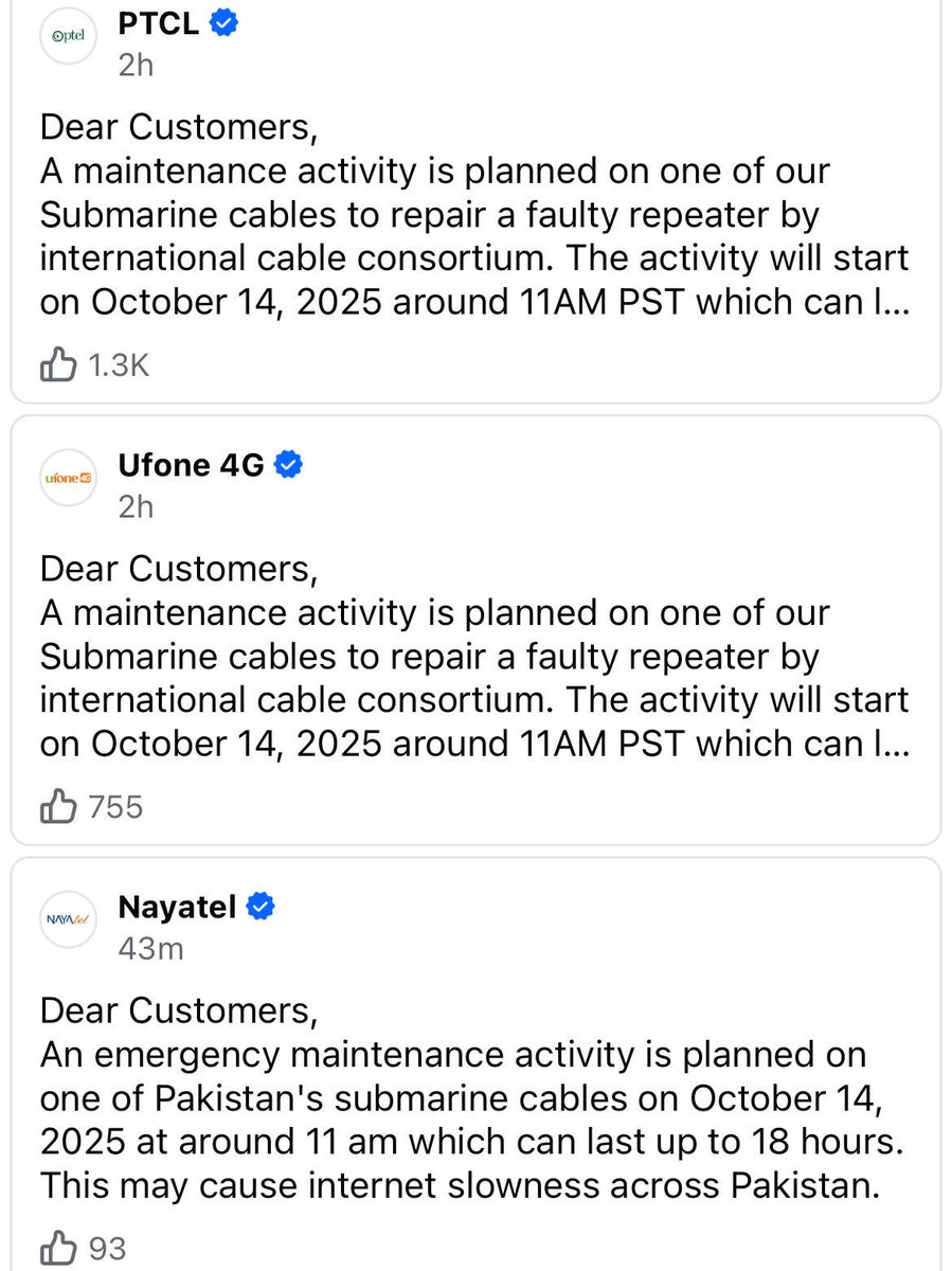 srdmk01's tweet image. All the internet service providers in Pakistan are doing maintenance work today and maintenance started at 11 AM today.
