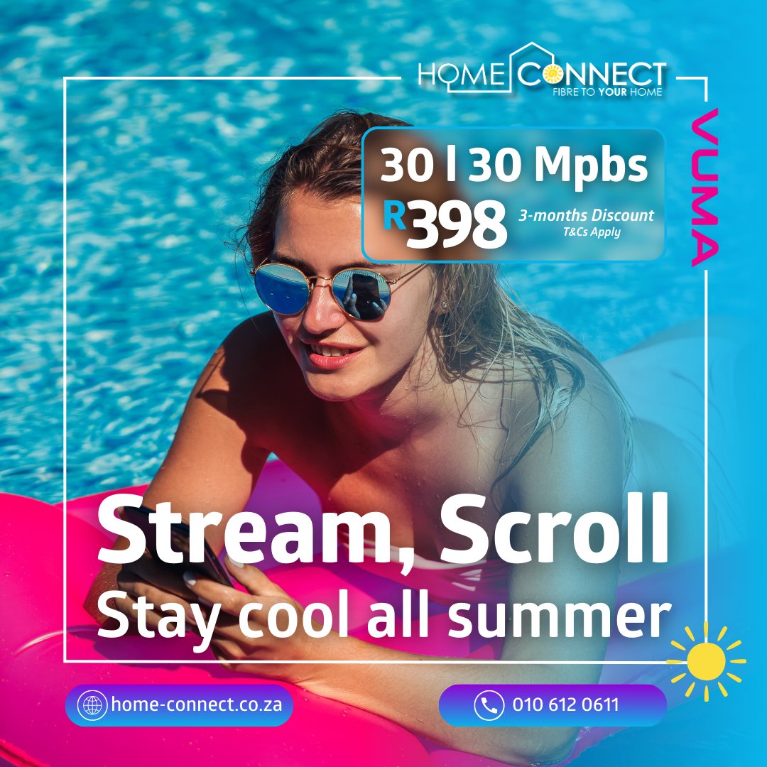 Summer just got better with <a href="/CWHomeConnect/">Home-Connect</a>!☀️

High-speed Vuma Fibre at prices you'll love.

Don't miss out on this hot deal! 🔥

Sign up now:  home-connect.co.za

#Vuma
#FibreDeals