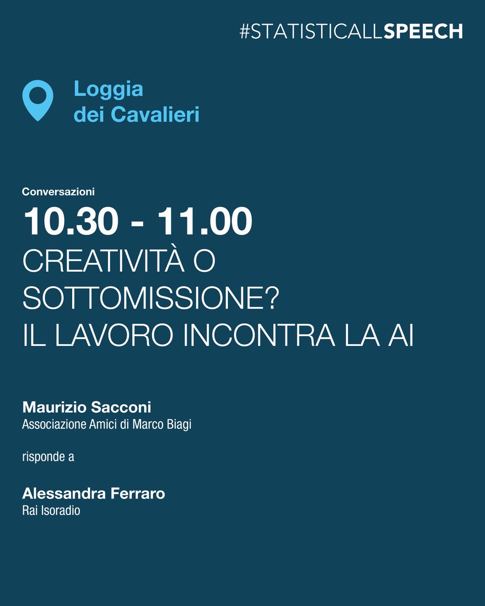 istat_it's tweet photo. #StatisticAllSpeech | Sabato 18 ottobre @segue

Una mattinata ricca di dialoghi e approfondimenti alla Loggia dei Cavalieri.

Scopri tutti gli appuntamenti 👉 https://t.co/a8EtwhK5qF 📌

#StatisticAll #FestivaldellaStatisticaedellaDemografia https://t.co/kvNb7Q8eUX