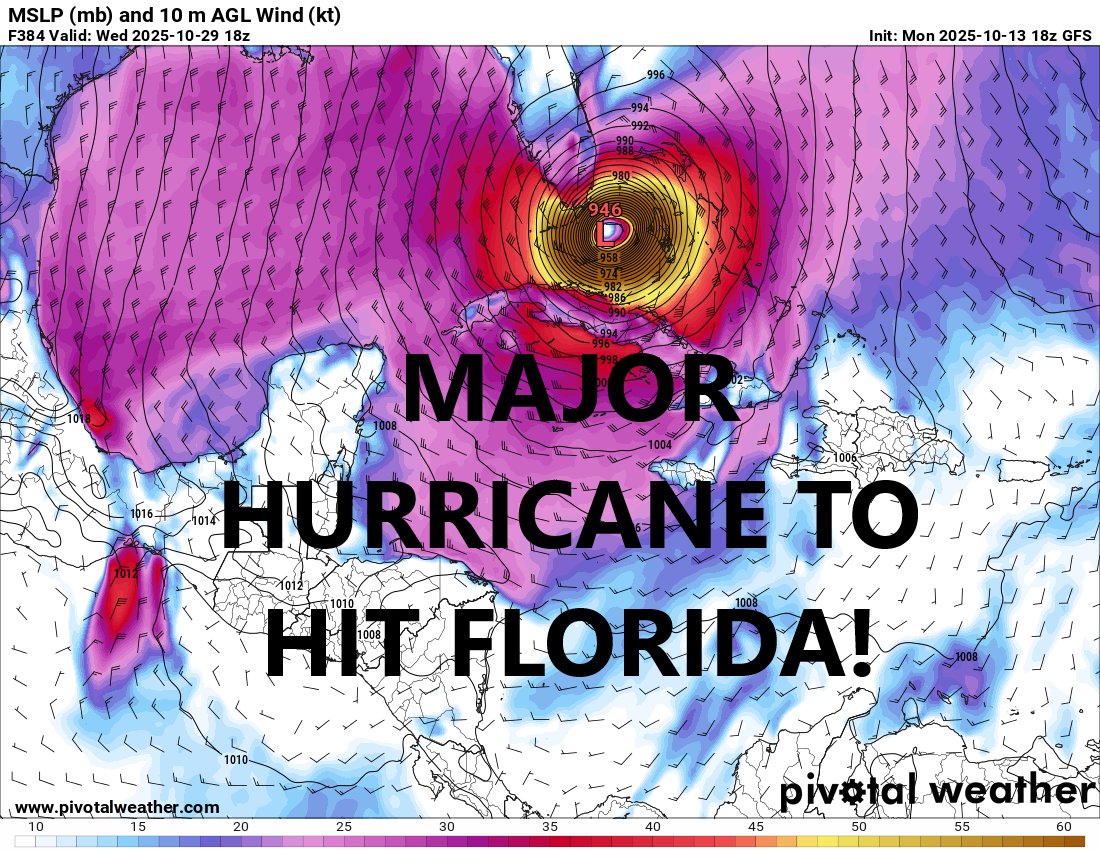 I want to see what it feels like to be a weather grifter who uses you for clicks. Below, I will post the outlandish 384-hour GFS forecast image of a massive hurricane hitting Florida and give it big, scary text. I will also say something below to preface the post about how
