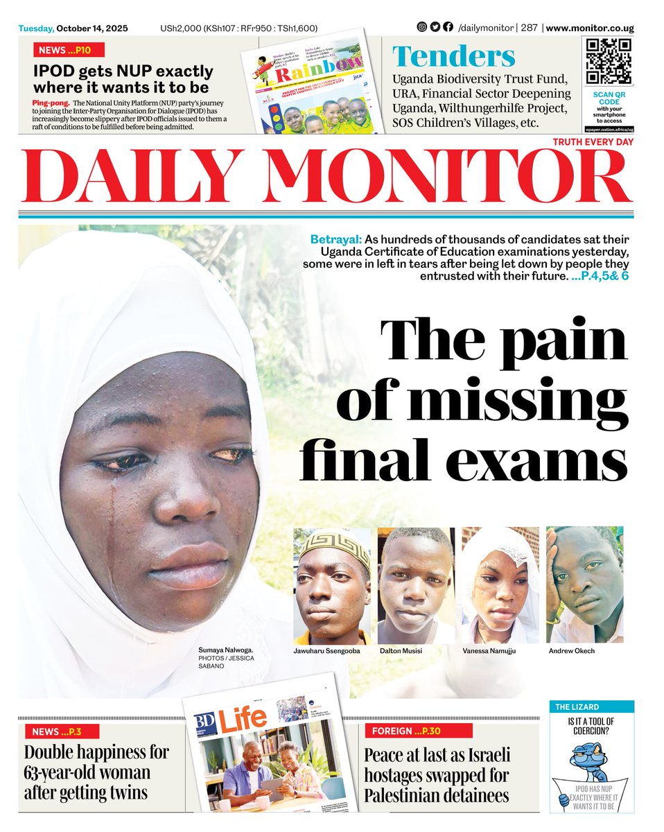 DailyMonitor's tweet photo. Get yourself a copy of Daily Monitor today for these and more stories. You can also read the e-paper 👇🏾
https://t.co/ZHF5oziobq

 #MonitorUpdates #TruthEveryDay https://t.co/VGmxjlmS8t