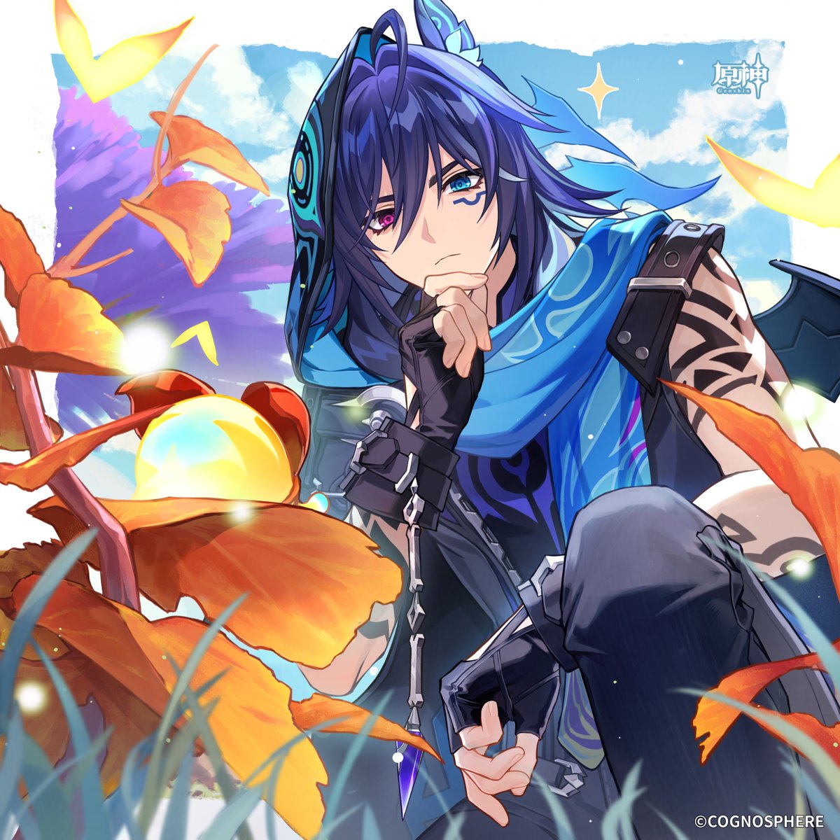 #原神_キャラ生誕祭
【#オロルン生誕祭2025】
ちょっと待っててくれ、ミツムシの観察は僕の日課の一つなんだ。
——他にどんな日課があるか？そうだな…ミツムシが好む生き物の研究もその一つだ。
例えばほら、ここにいるミツムシは今、エンバーコアフラワーに夢中になっている。