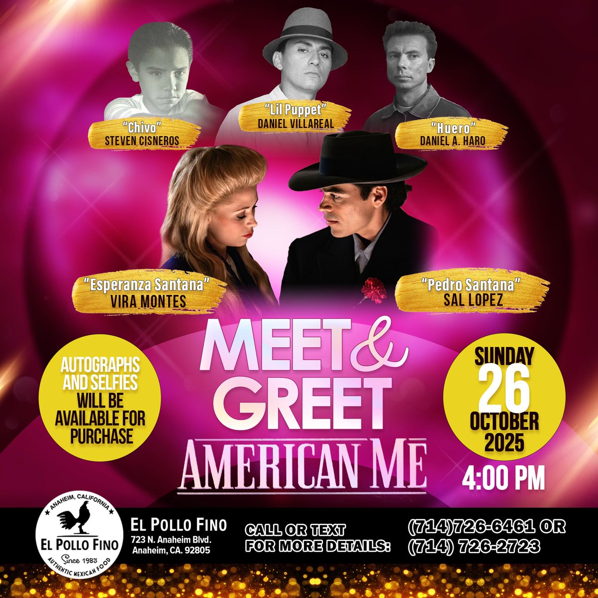 jhernandez215's tweet image. Come to El Pollo Fino for an amazing meet in greet with the cast of American me. #WilliamForsythe #edwardjamesolmos #americanme #bloodinbloodout #viral #hollywood #anahiem #Disneyland