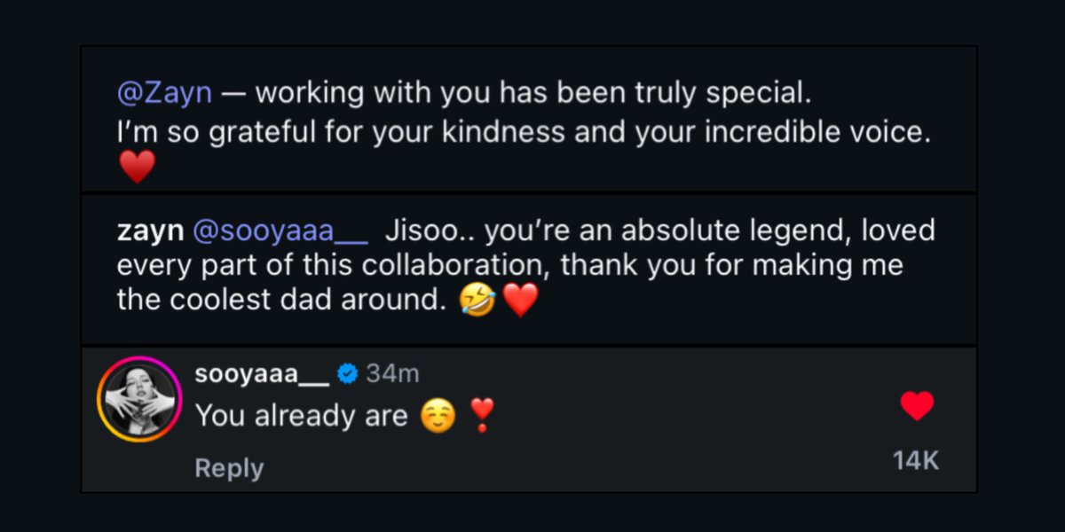 zjmdreamin's tweet photo. just zayn and jisoo praising each other https://t.co/temhGOG3tH