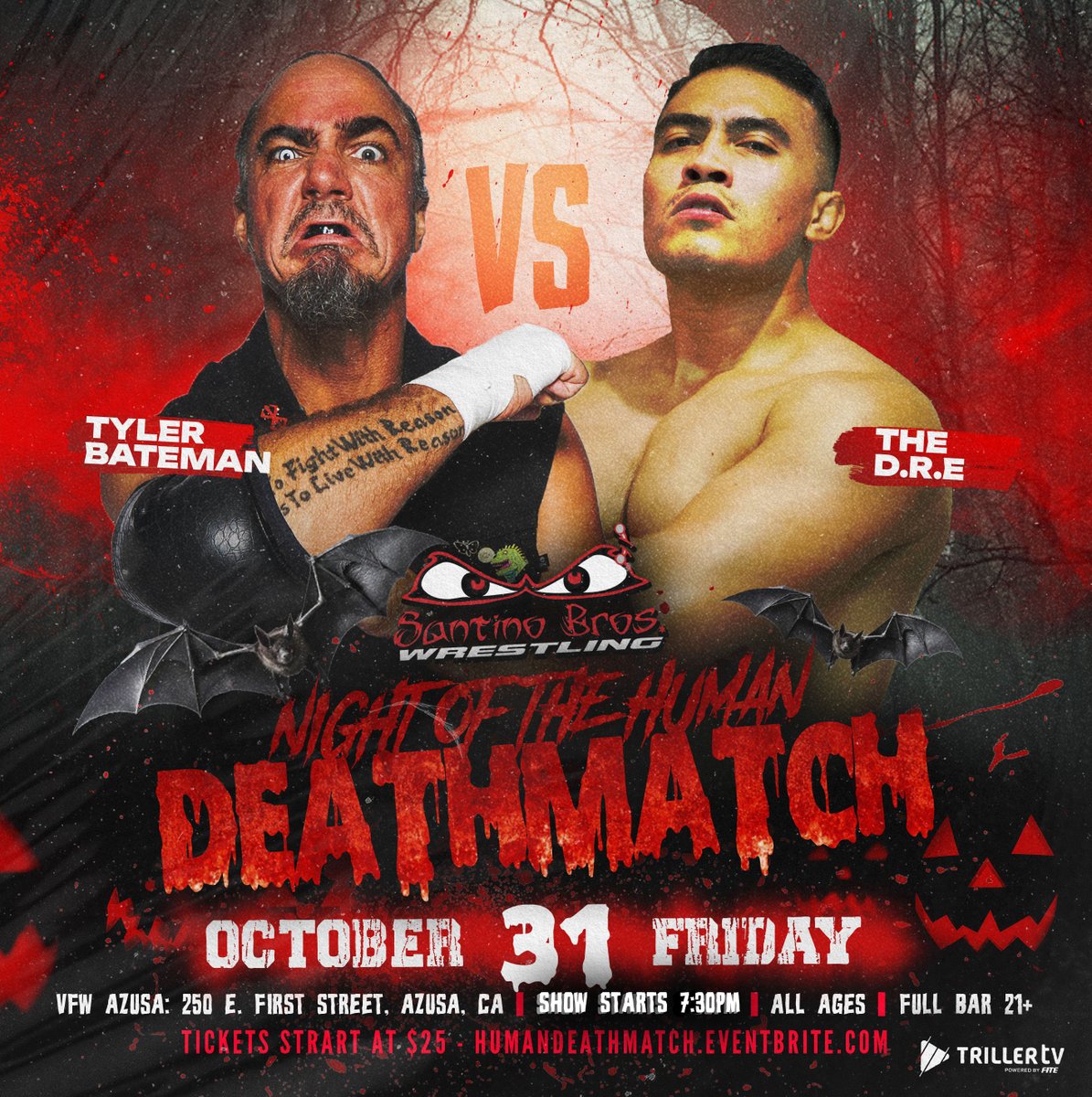 💀 This is what Santino Bros is built on.
Blood, grit, and respect for the fight.

Every Halloween, we raise the bar. Higher, harder, and realer than before. 

🕸️ Fri Oct 31st | 7:30PM | Azusa, CA
🎟️ HumanDeathMatch.Eventbrite.com
📺 trillertv.com/vl/p/santino-b…