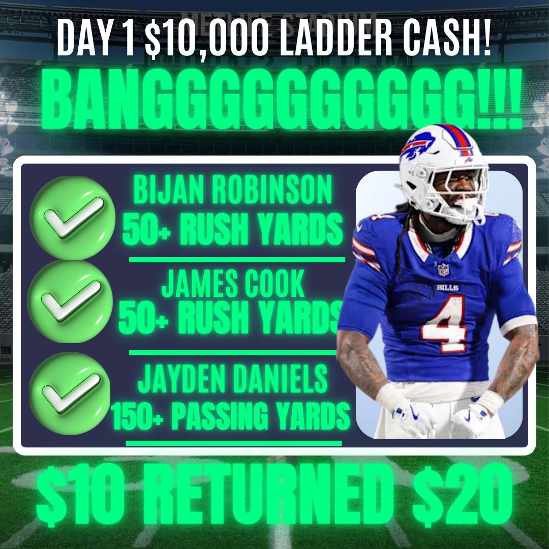 10to10k_'s tweet photo. 💥BANGGGGGGGGGGG !!!!💥

💰DAY 1 CASHES SWEAT FREE! 

🪜 JUMP ON THIS LADDER. WE ARE GOING TO CLIMB! 

❤️LIKE &amp; REPOST below for another Ladder Play For TNF!!!!! https://t.co/65ZdJPnBoU
