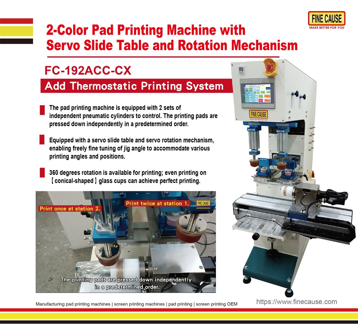 FinecausePrint's tweet image. FC-192ACC-CX Dual-Color Thermostatic Servo Rotary Slide Pad Printer
finecause.com/product/49dZX2…

#2ColorPadPrintingMachine
#PadPrinter 
#DualColorPadPrinter 
#ServoPadPrinter 
#RotaryTablePadPrinter