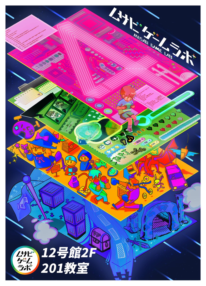 MusabiGameLab's tweet image. 【📢告知】
今年もムサラボは武蔵野美術大学芸術祭に参加いたします！
今回はなんと21企画が大集結！
ゲームの試遊のほか、資料展示、グッズ販売などを行いますので、ぜひ遊びに来てください🎮✨

📆10/24(金)〜26(日)
📍12号館201

#ムサビ芸祭2025出店企画
#maufes2025参加者
#maufes2025